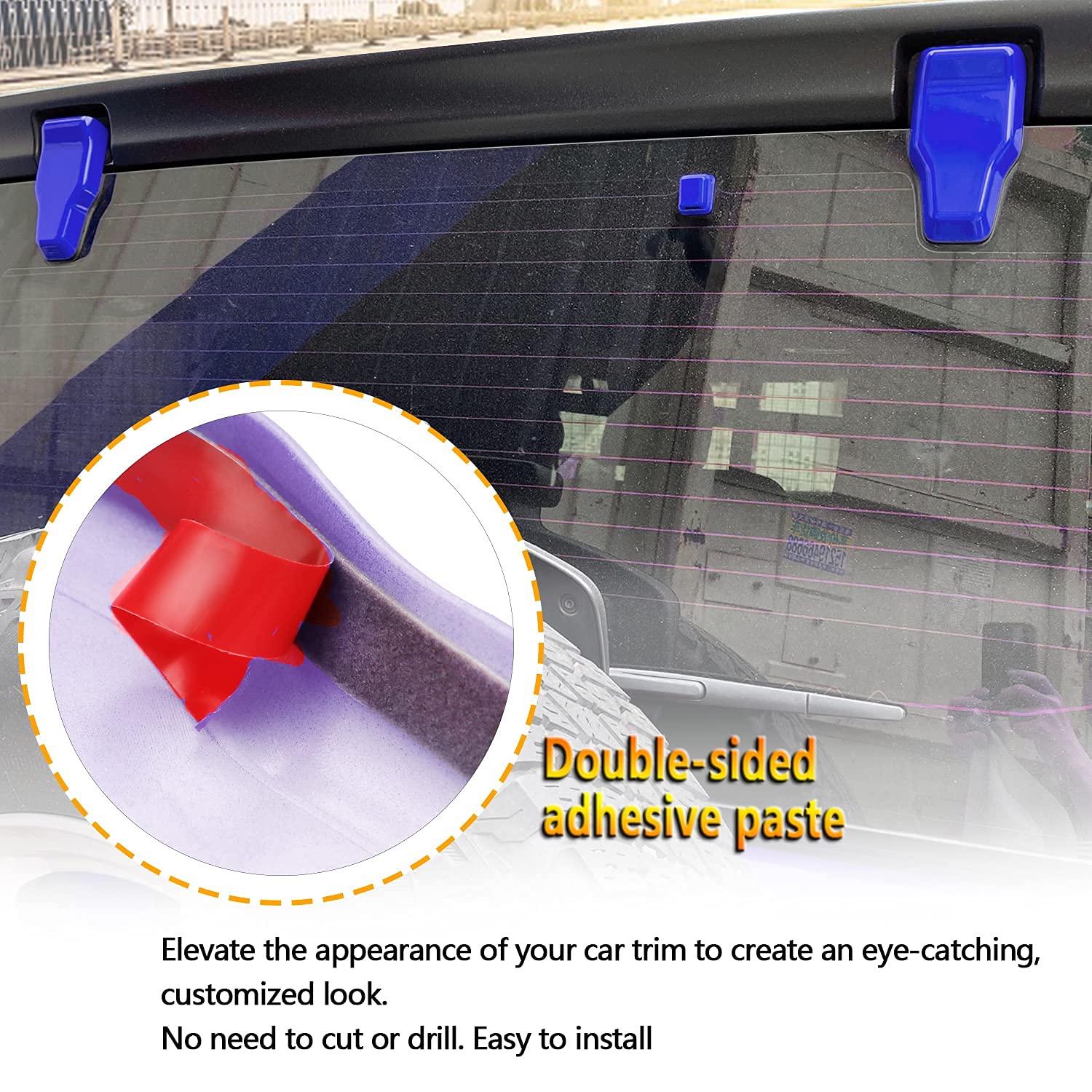 2018-2021 Jeep Wrangler JL ABS Rear Tail Door Window Hinge & Wiper Nozzle Cover Trim - Blue 3Pcs Replacement Accessories for Off-Roading & Car Customization
