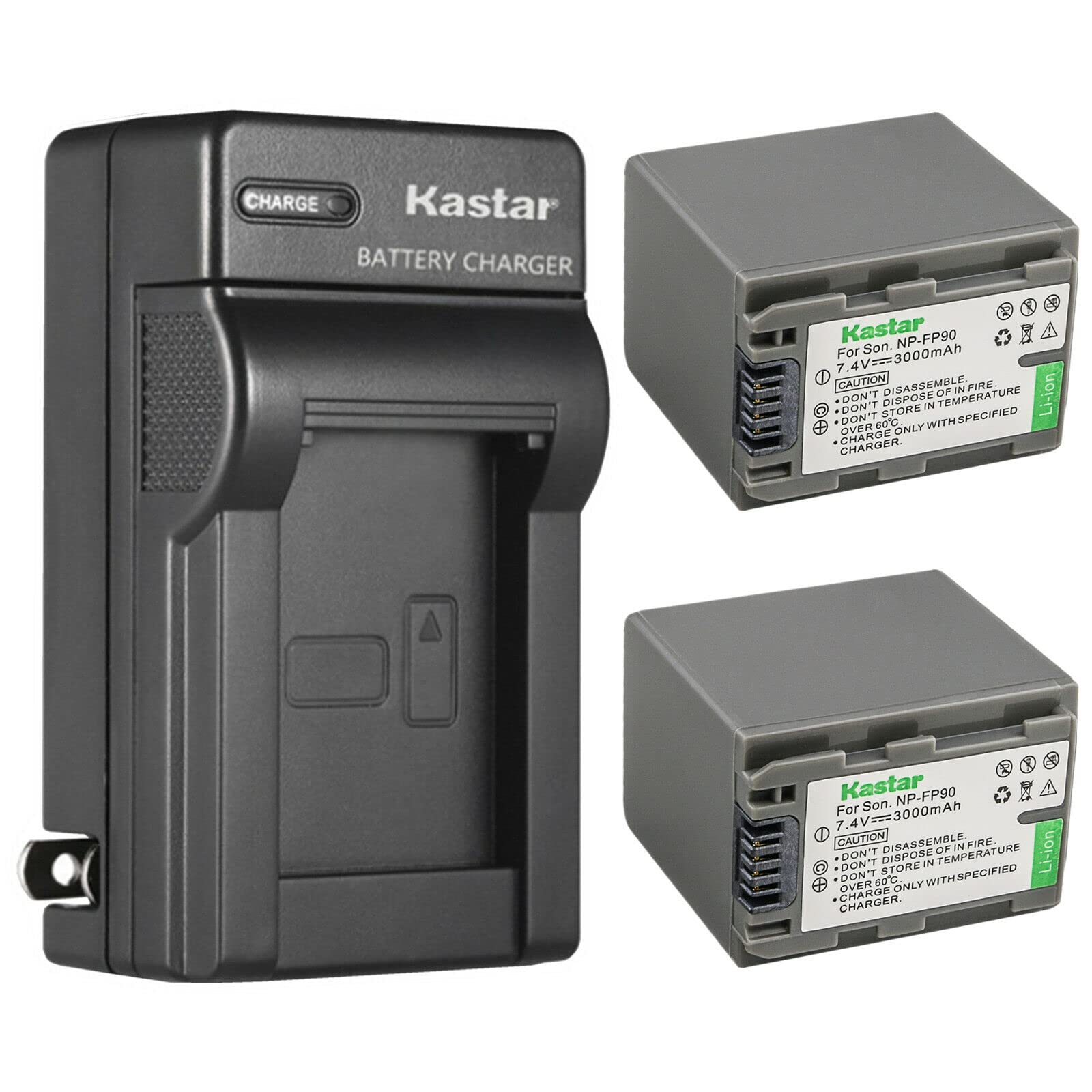 Kastar 2-Pack NP-FP90/FP91 Replacement Battery & AC Wall Charger for Sony NP-FP50/51/60/70/71/90/91 - Compatible with Sony DCR-HC40/41/42/43 Camcorders - Perfect for Travel, Vlogging & Professional Videography