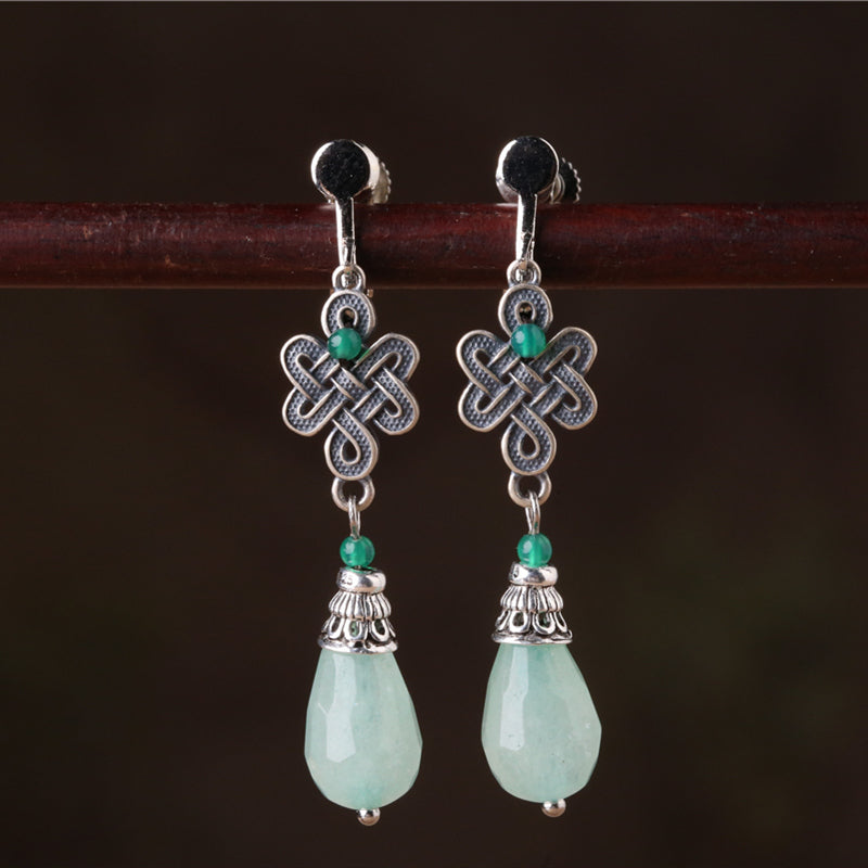 Elegant Jade Silver Drop Dangle Clip-On Earrings for Women - Perfect for Weddings, Parties & Special Occasions