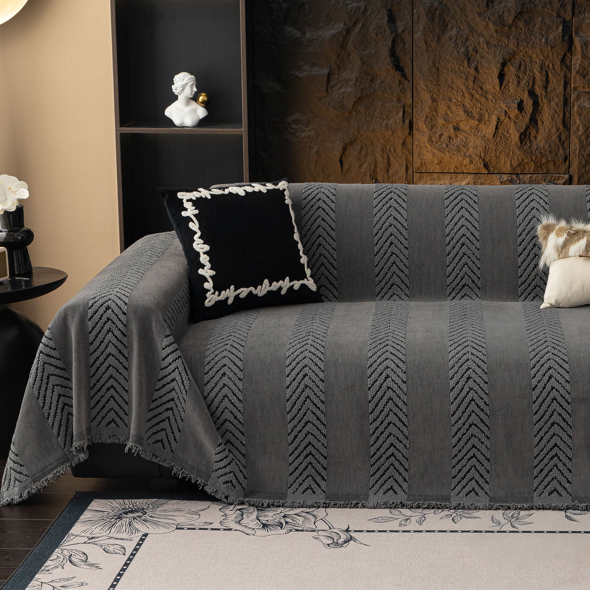 Woodland Geometric Soft Plush Pet-Friendly Sofa Cover - Minimalist Vintage Style for Living Room, Bedroom & Home Decor - Protects Furniture from Pets & Adds Cozy Style