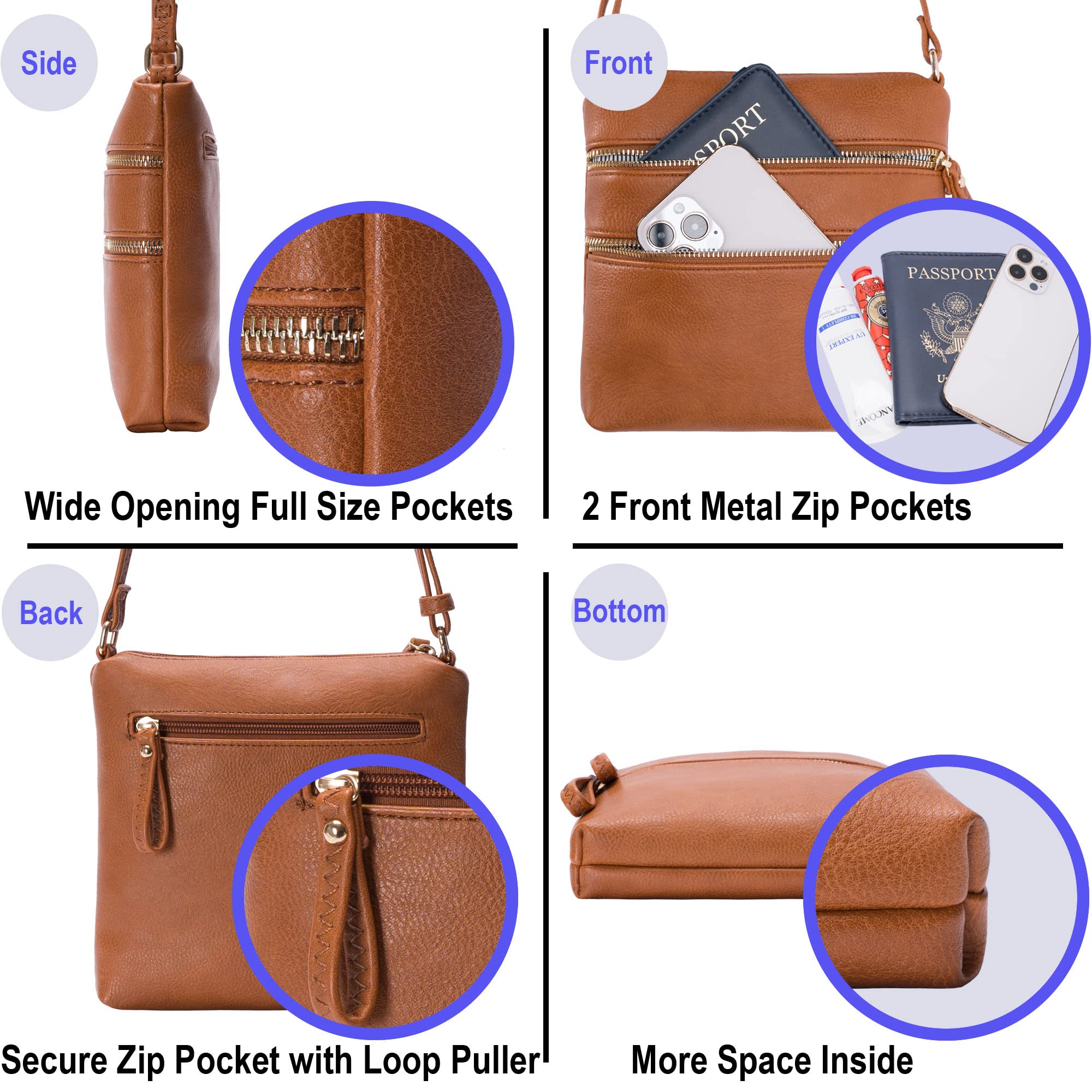 Solene Multi Zipper Pocket Crossbody Bag with Adjustable Strap - Lightweight Travel Purse & Everyday Messenger Bag for Women - Perfect for Work, Shopping & Travel Accessories