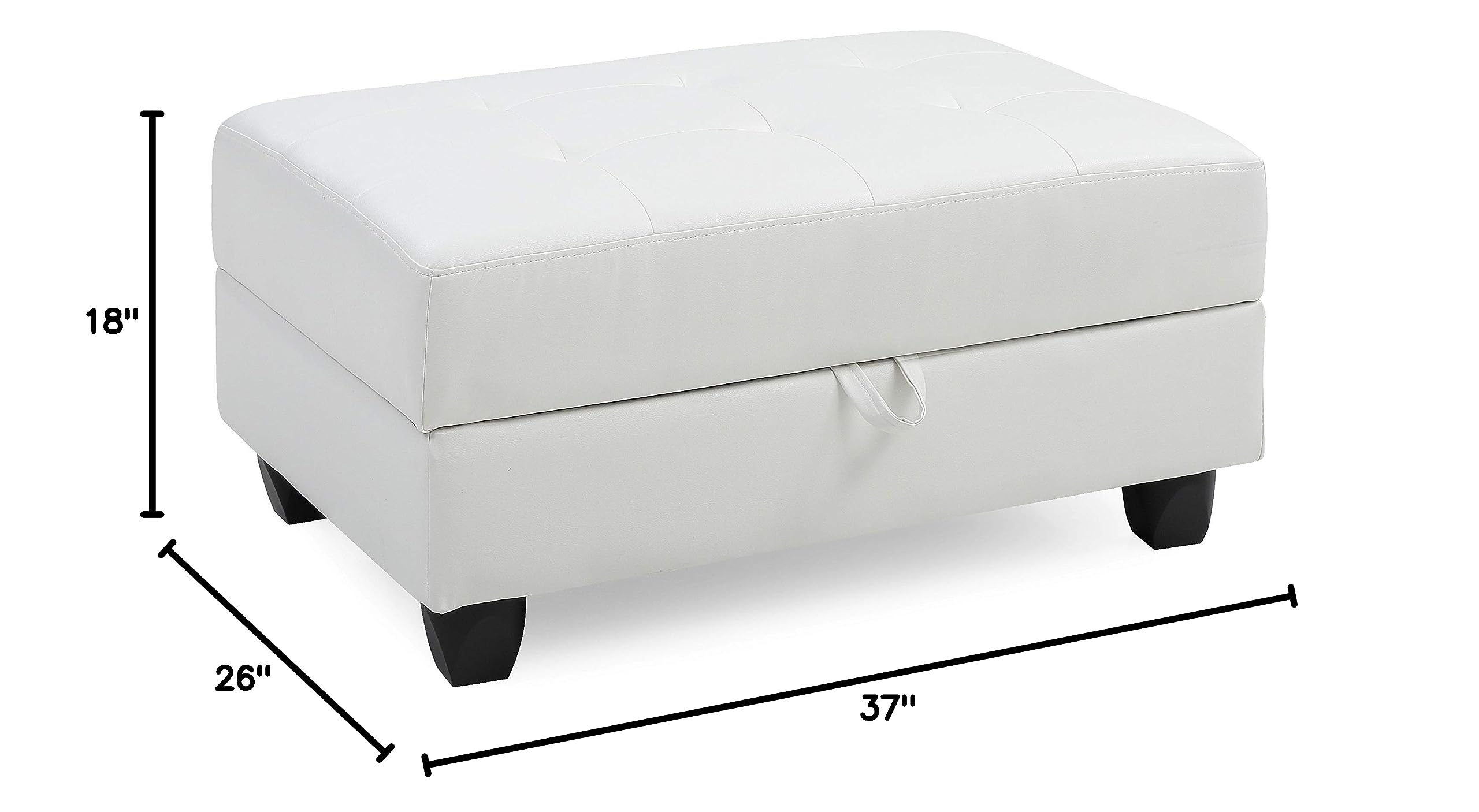 Glory Furniture G307-O White Storage Ottoman - Versatile Footrest, Seat & Hidden Storage for Living Room, Bedroom & Home Decor