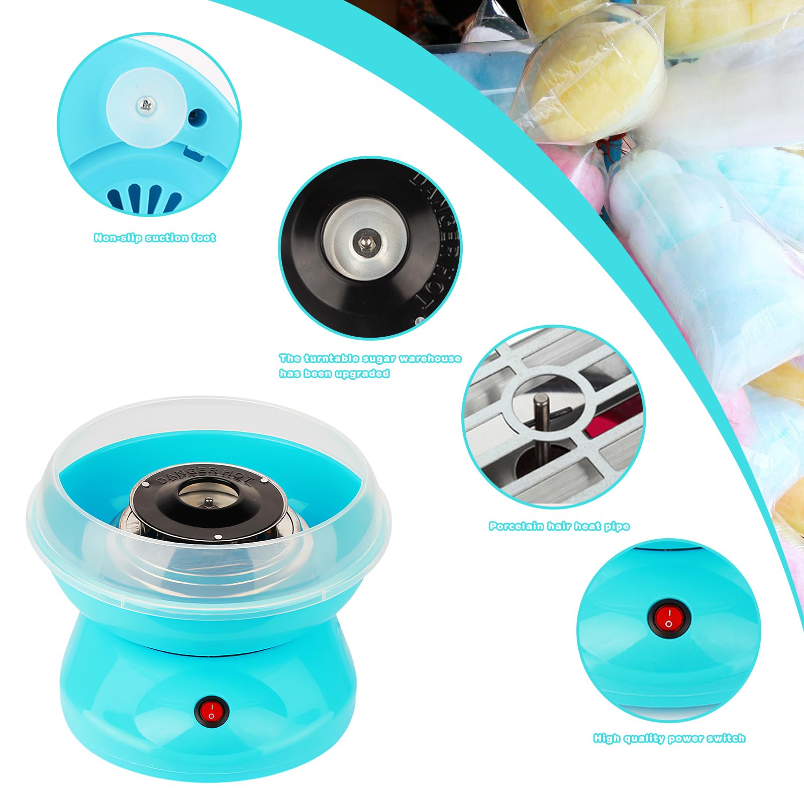 Portable 450W Retro Cotton Candy Machine for Birthday Parties, Carnivals & Events - Easy to Use Candy Floss Maker for Home & Commercial Use