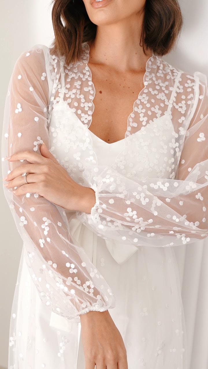 Adelina Elegant Lace Maxi Bridal Robe with Slip - Perfect for Wedding Dressing Room, Bridal Shower & Photo Shoots