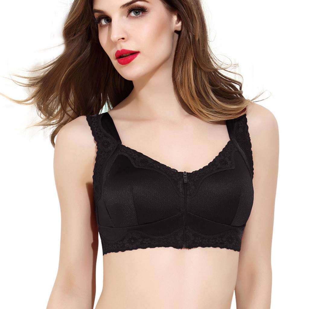 Plus Size Wireless Lace Front Bra for Women - Breathable Satin Anti-Sagging Support with Zip Garter - Perfect for Everyday Comfort & Special Occasions