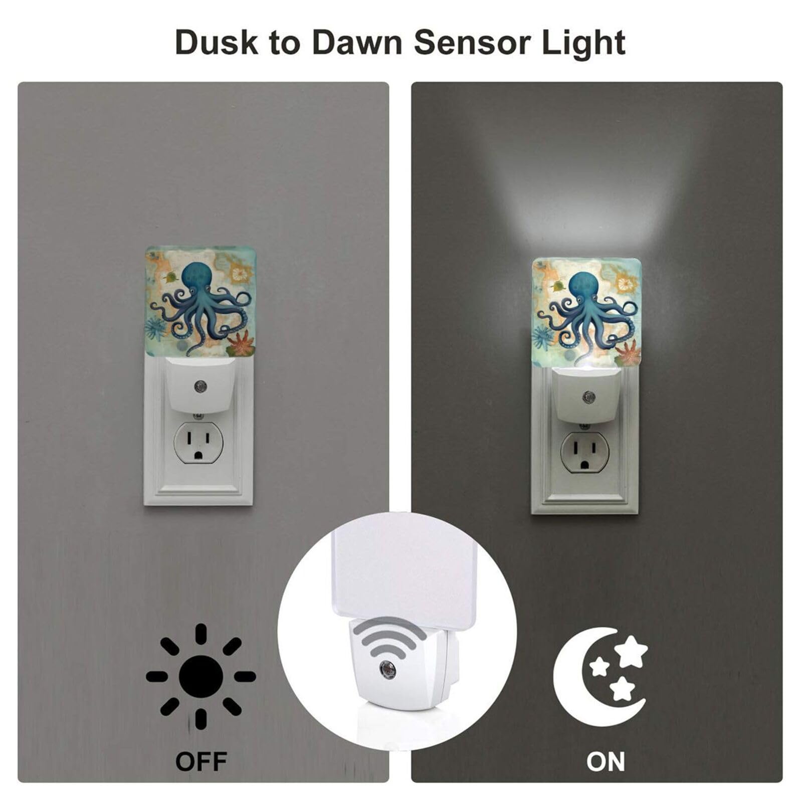 Aieefun Set of 2 LED Night Lights - Ocean World Sea Octopus Animal Design with Auto Dusk-to-Dawn Sensor, Plug-in Home Decor for Adults | Perfect for Bedroom, Nursery, Hallway & Bathroom Night Lighting