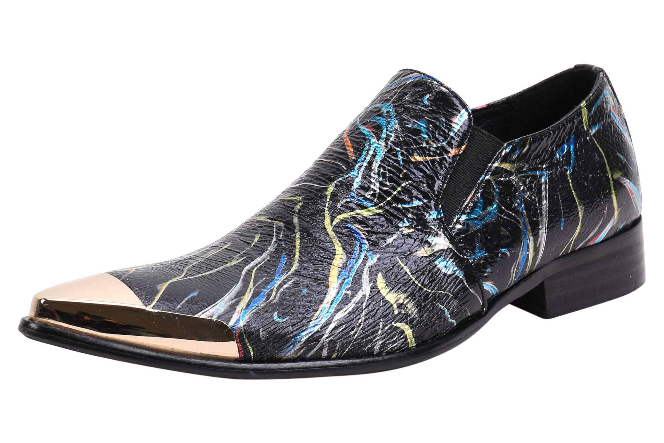 Santimon Men's Leather Loafers - Pointed Toe Western Dress Shoes with Fashion Print & Metal Tip for Casual & Business Occasions
