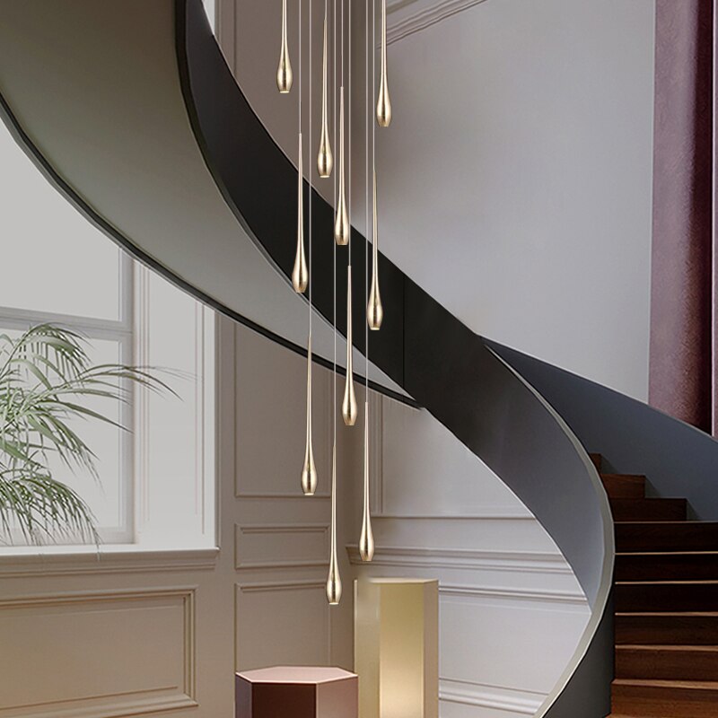 Elegant Staircase Chandelier - Modern Circular Cone Design Crystal Pendant Light for Hallway, Foyer & Stairwell - Perfect for Home Decor & Luxury Ambience Lighting