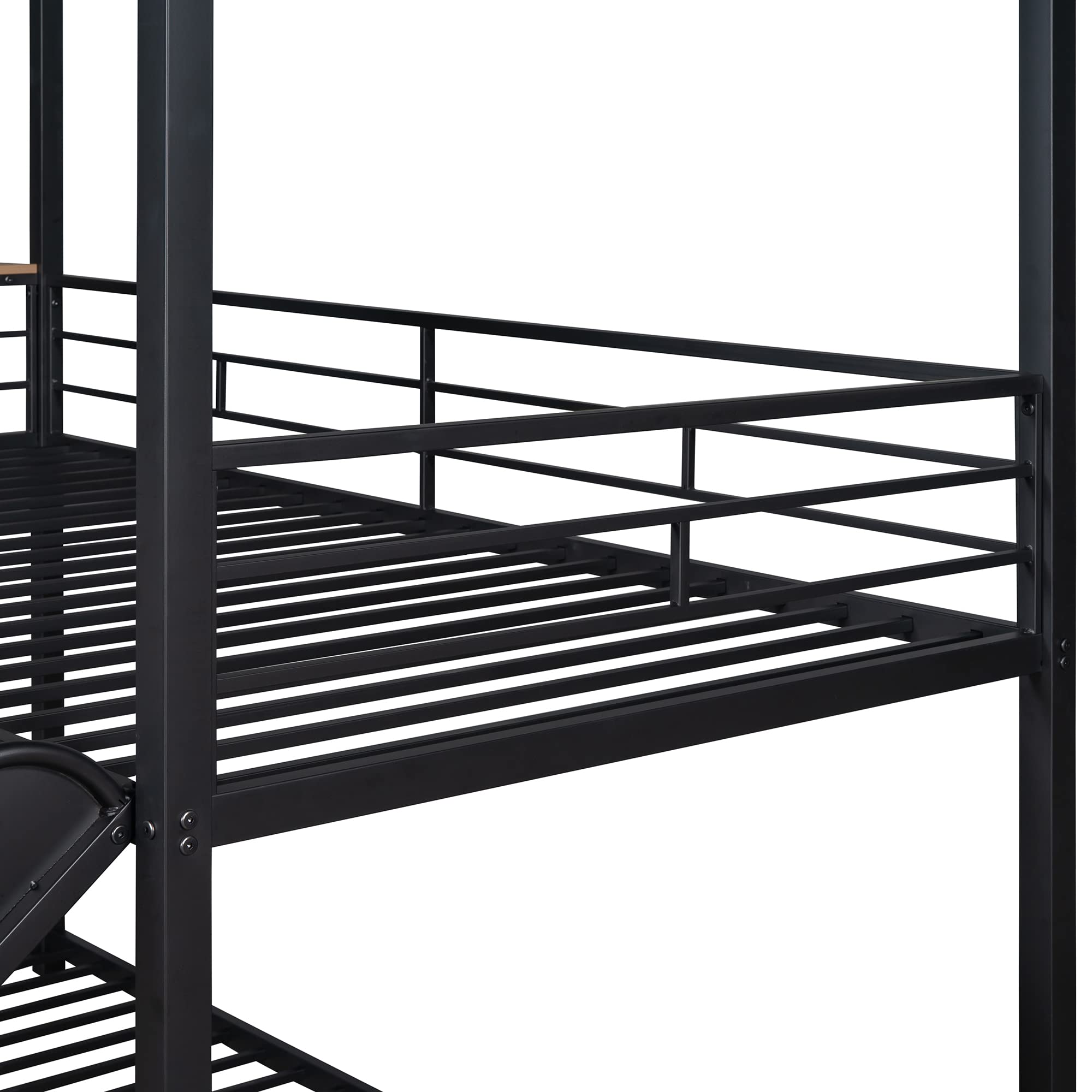 Twin Over Twin Metal Bunk Bed with Slide & Ladder - Kids Housebed for Toddlers & Children - Black Frame with Black Slide - Perfect for Bedrooms, Playrooms & Sleepovers - Can Be Decorated with Mosquito Nets