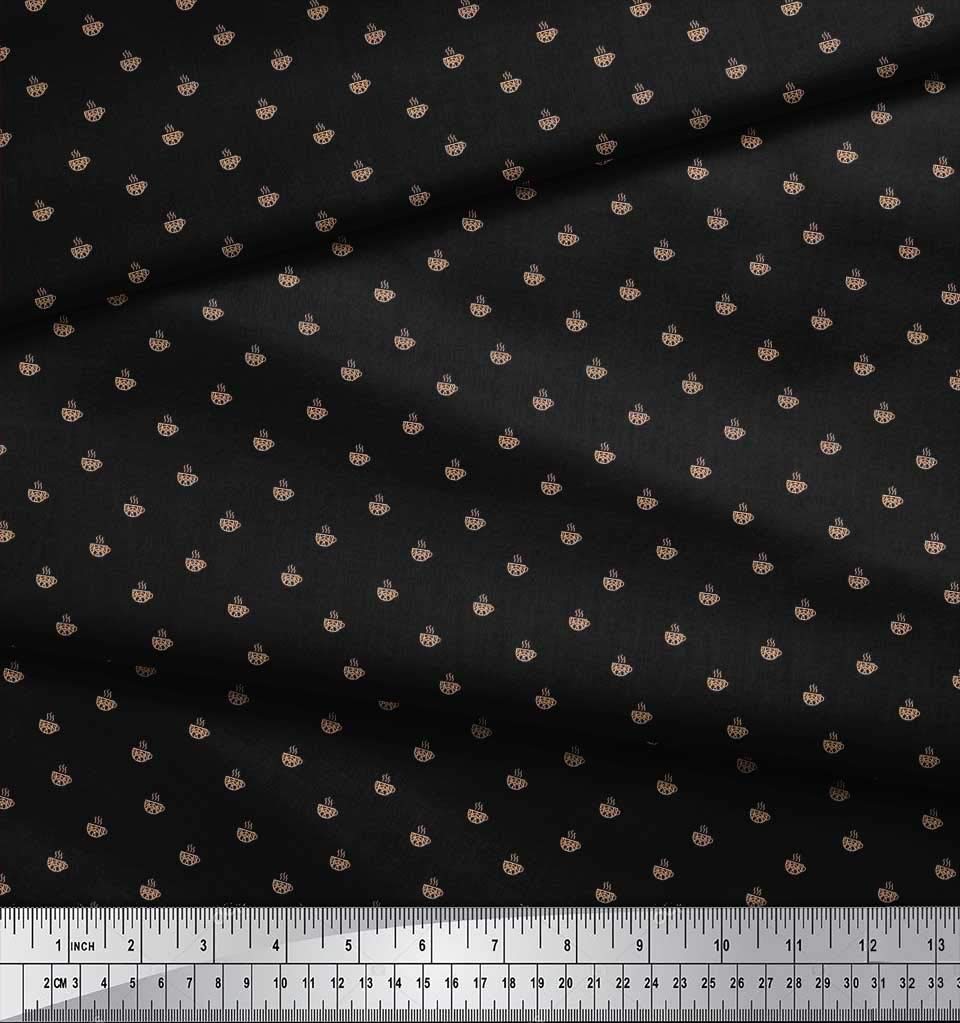 Soimoi 100% Cotton Canvas Fabric by The Yard - 42 Inch Wide - Black Tea Cup Beverage Shirting Material for DIY Sewing, Quilting, and Home Decor | Perfect for Tea-Themed Curtains, Table Runners, and Craft Projects