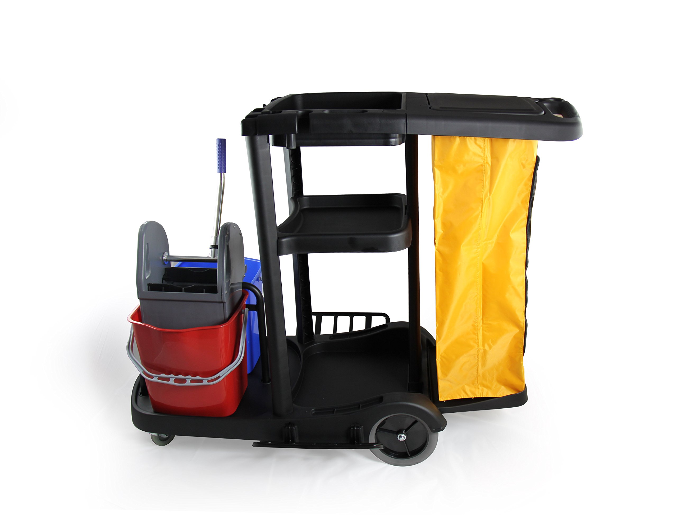 Industrial Janitorial Service Cart with Vinyl Bag - Heavy Duty Cleaning Cart for Commercial & Warehouse Use