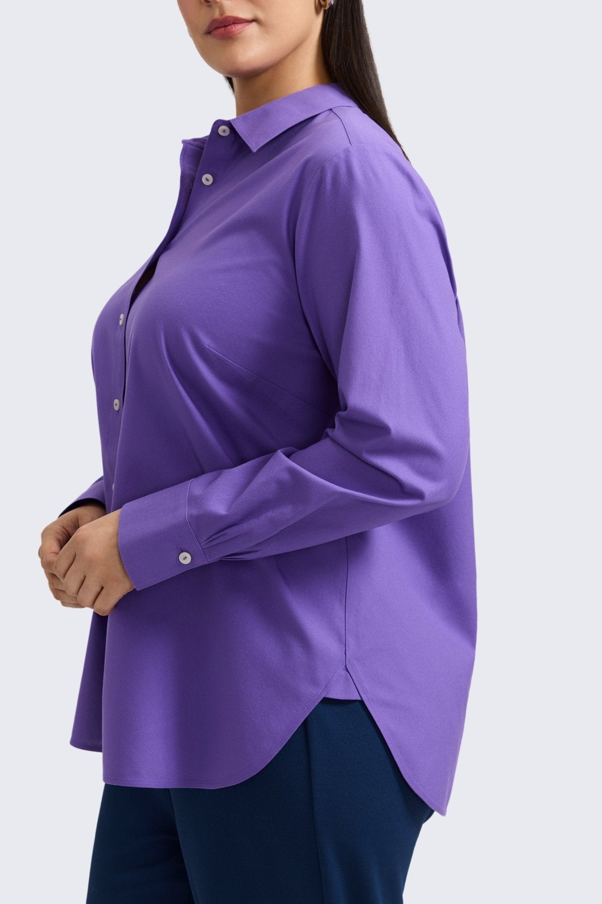 Meghan Plus No Iron Pinpoint Long Sleeve Shirt for Women - Wrinkle-Free Office & Business Casual Wear