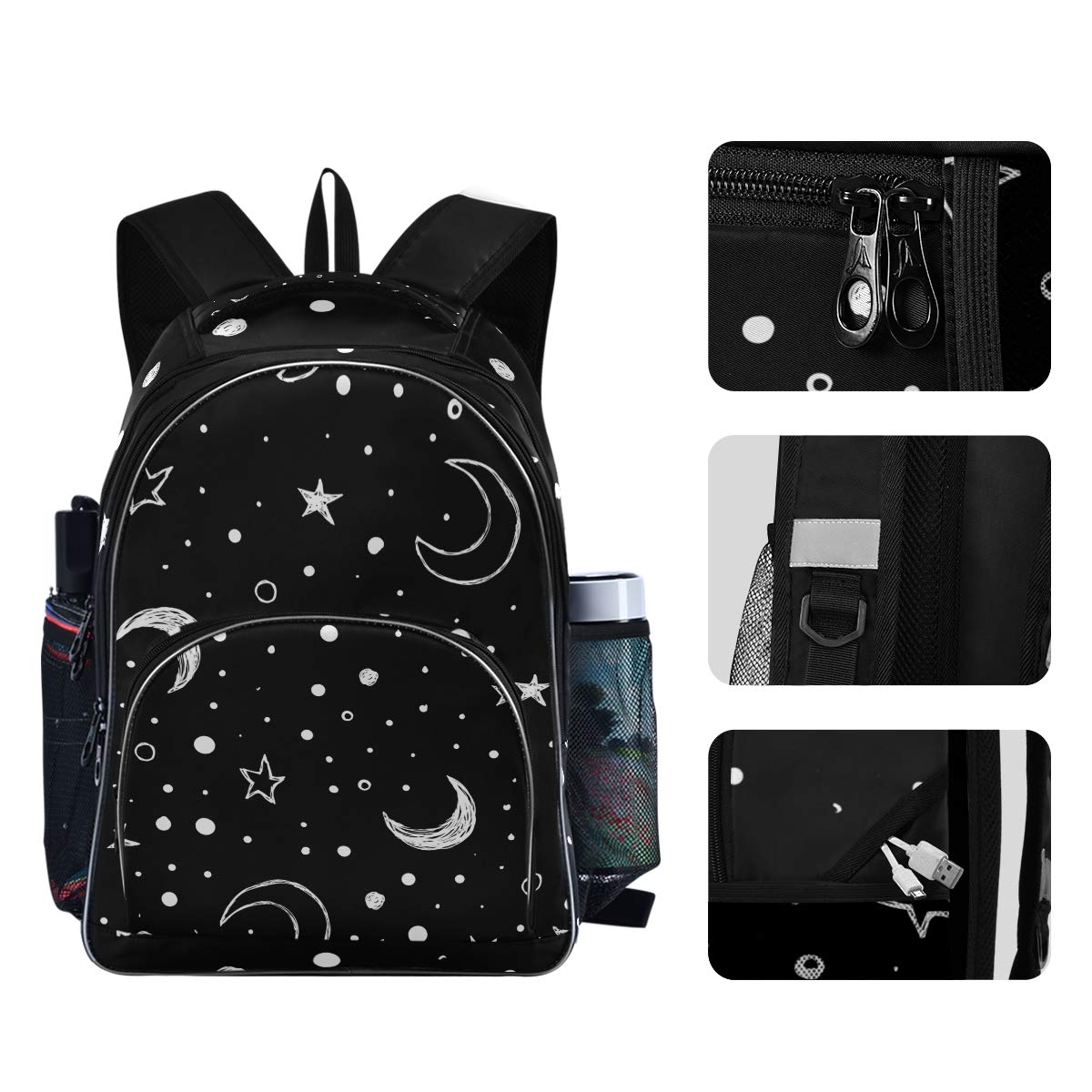 ALAZA Doodle Night Sky Moon Stars Backpack - Cute School Bag for Teens & Kids, Lightweight Daypack for Elementary Students, Durable Book Bag for Travel & Daily Use - Perfect for School, College, Hiking & Outdoor Activities