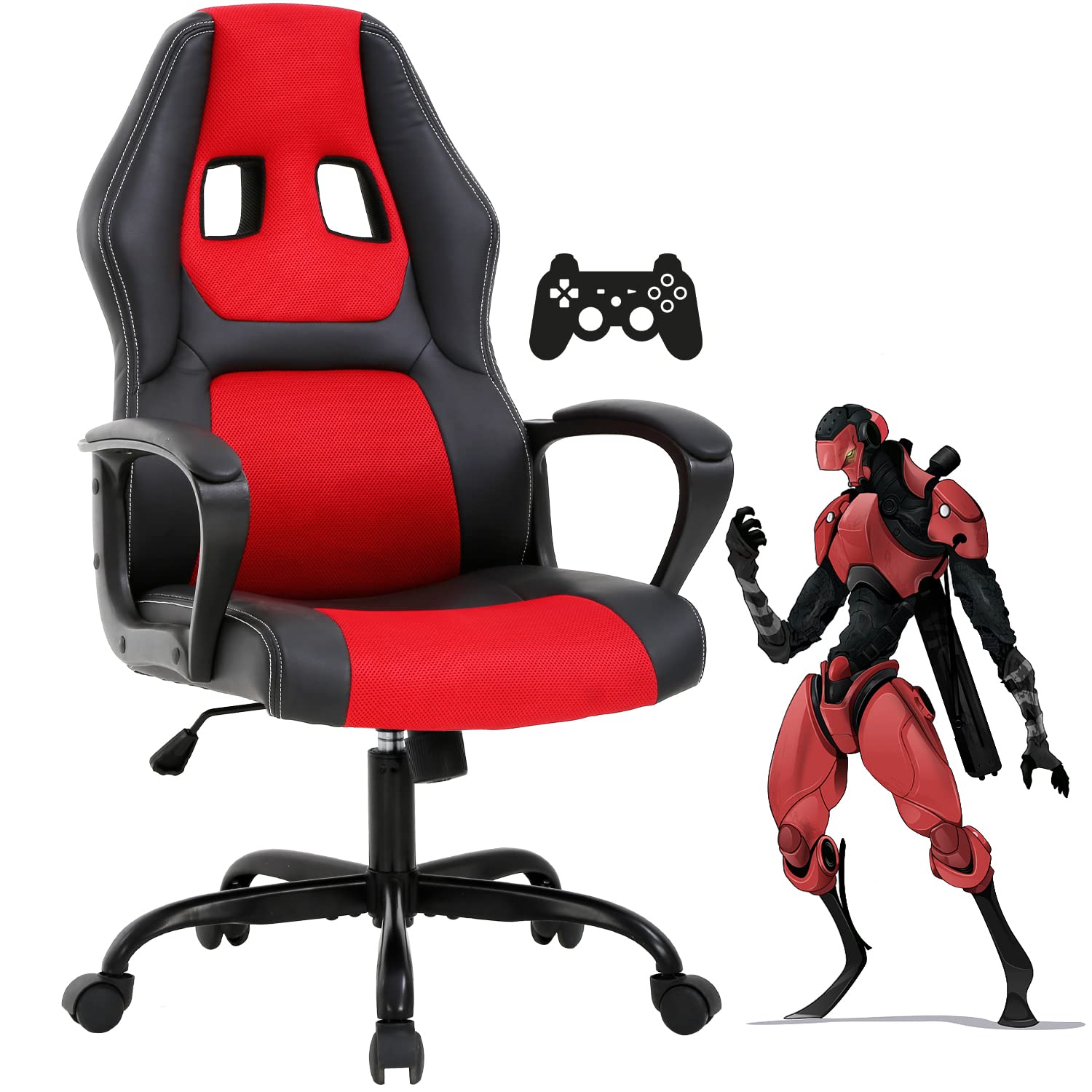 Ergonomic Gaming Chair for Adults & Teens - High Back PU Leather PC Computer Office Chair with Lumbar Support, Adjustable Height & 360° Swivel - Perfect for Gaming, Work & Study (Red)