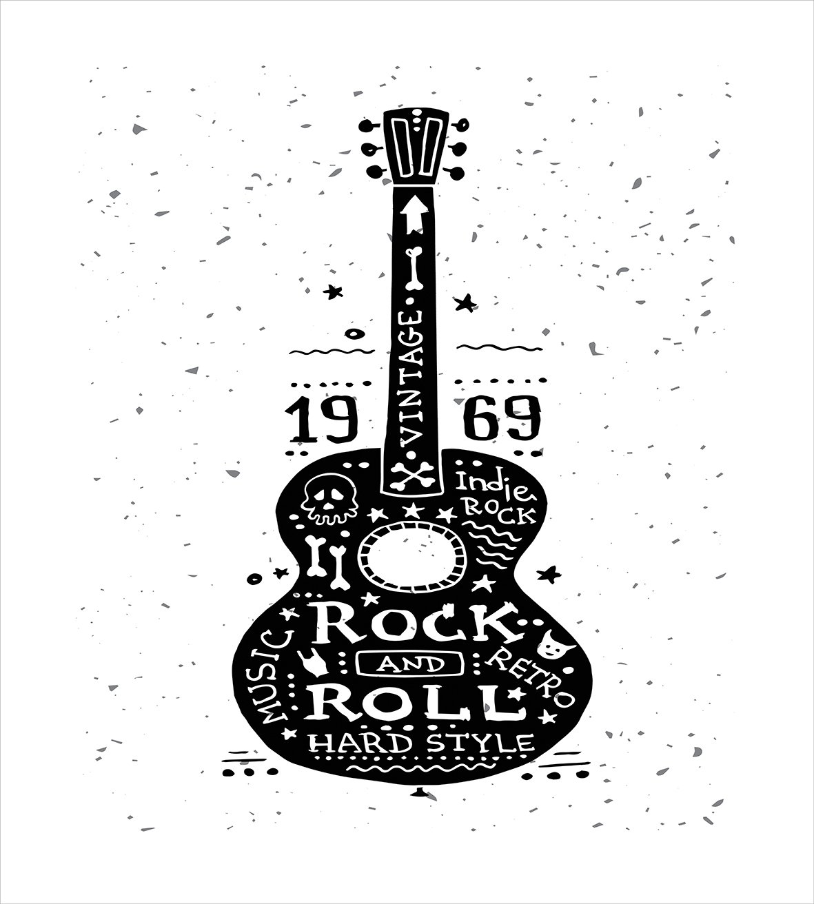 Ambesonne Guitar Duvet Cover Set - King Size Black & White Rock & Roll Bedding | Hand-Painted Grunge Style Instrument Design with 2 Pillow Shams | Perfect for Music Lovers' Bedroom, Teen Room Decor or Rock Theme Guest Room