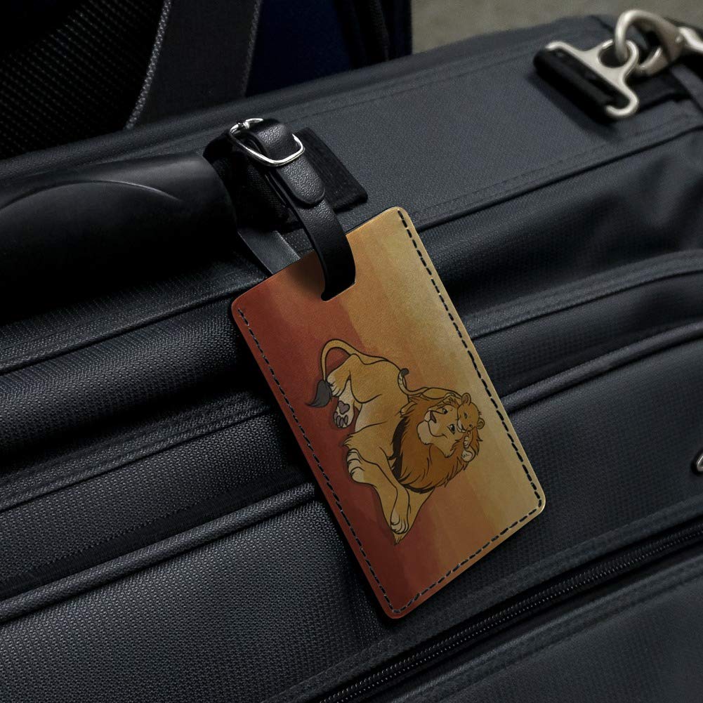 Dad Lion and Cub Rectangle Leather Luggage Tag - Personalized Carry-On ID Tag for Suitcases, Travel Bags & Backpacks - Perfect for Family Trips, Business Travel & Vacation Identification