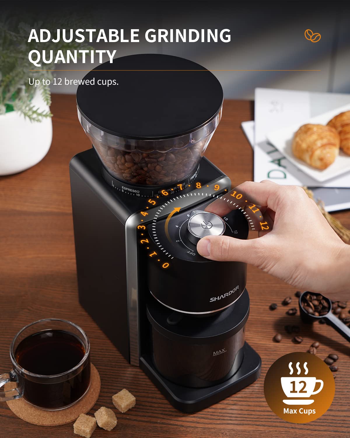 SHARDOR Electric Conical Burr Coffee Grinder 2.0 - Adjustable 35 Precise Grind Settings for Espresso, Drip & French Press - Anti-Static Design - Perfect for Home, Office & Coffee Shops - Black