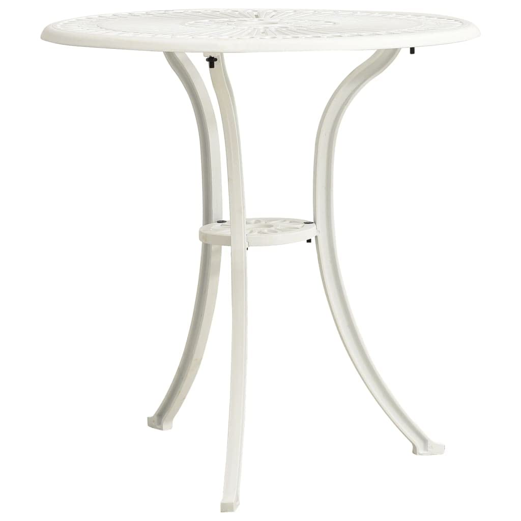 White Cast Aluminum Outdoor Dining Table with Iron Legs - 24.4x24.4x25.6 Inch Patio Table for Poolside, Garden & Backyard Dining | Indoor Outdoor Use