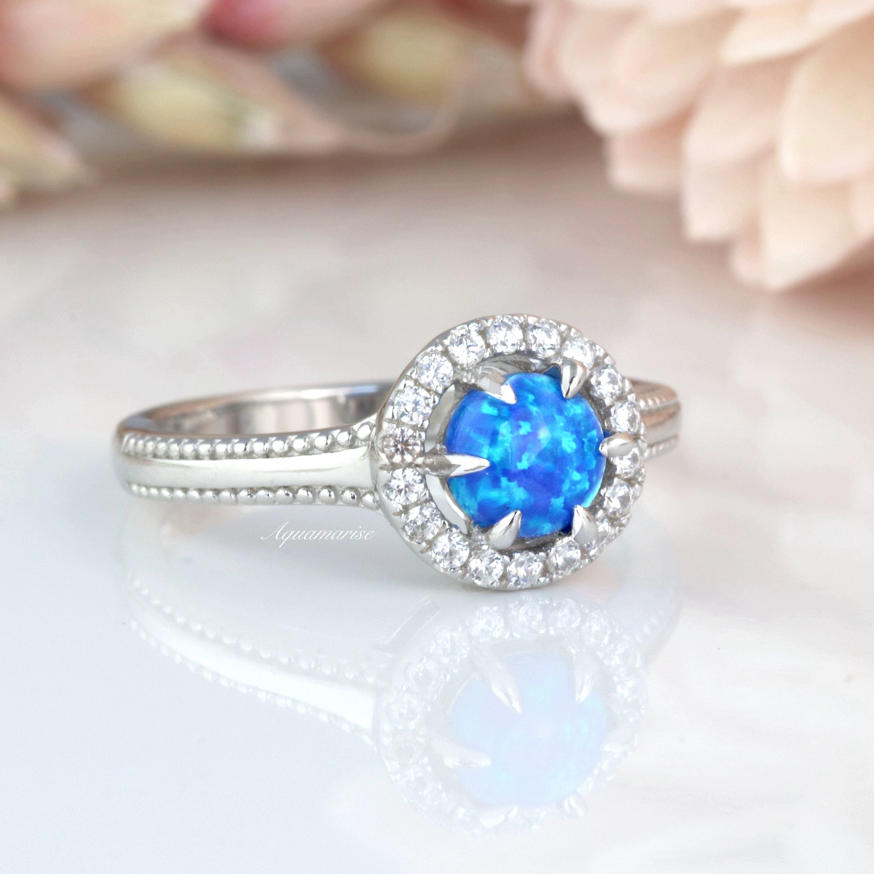 Ella Blue Fire Opal Ring - Sterling Silver Women's Jewelry for Engagement, Wedding & Everyday Wear | Handmade Gemstone Ring Gift for Her
