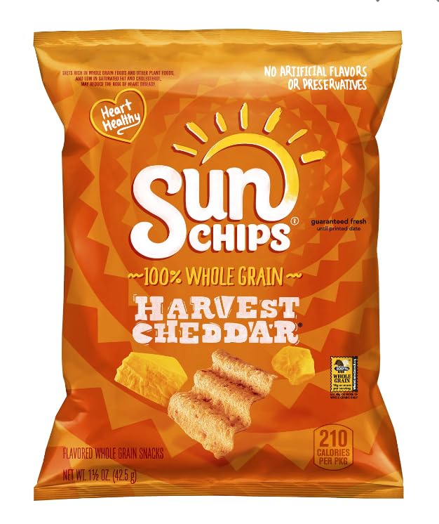 Sunchip Harvest Cheddar Multigrain Snacks - 1.5 oz Bags (Pack of 32) | Crunchy Cheese Flavored Chips for Parties, School Lunches & On-the-Go Snacking