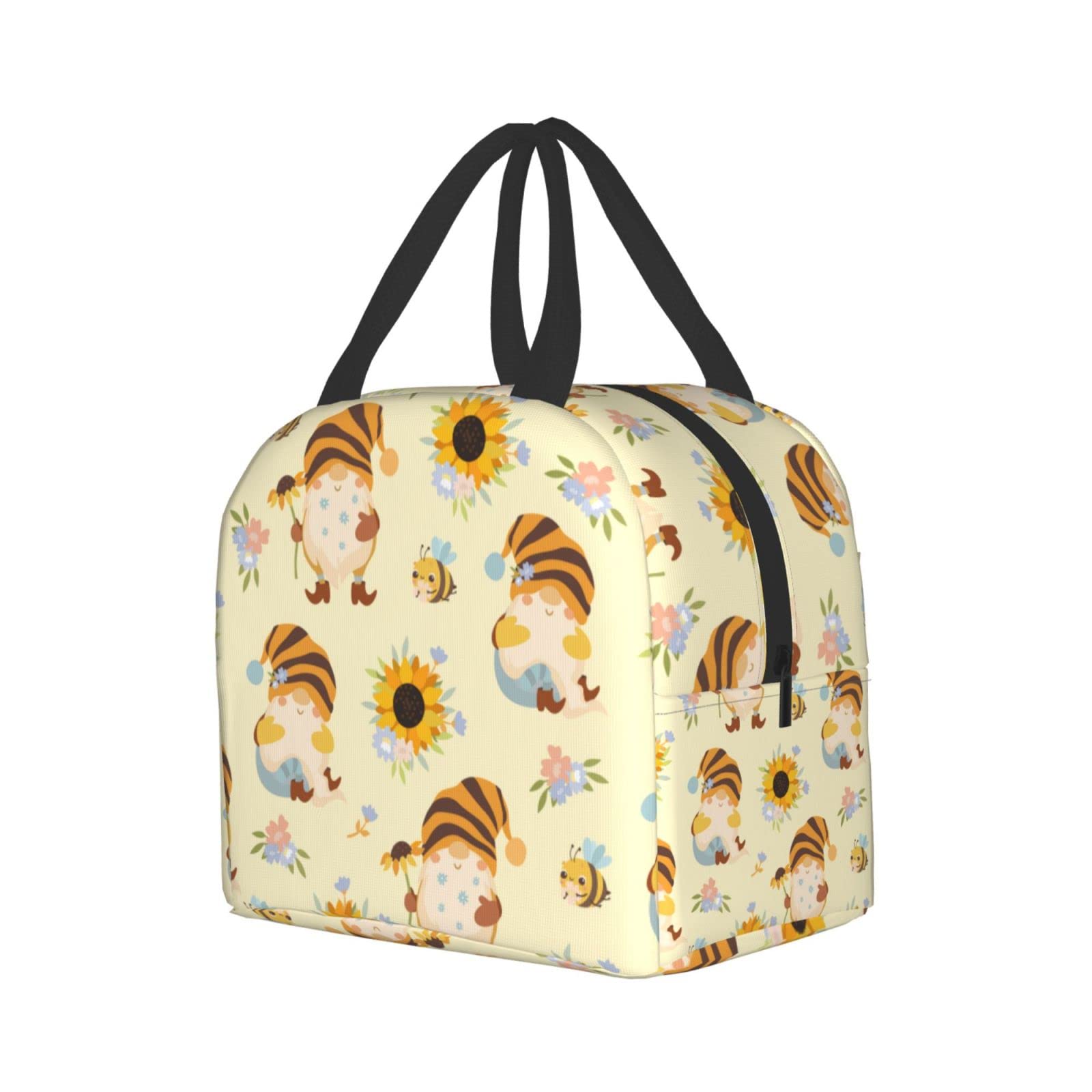 Insulated Lunch Box with Cute Sunflower & Gnome Design - Reusable & Leakproof Meal Container for Work, School, Travel & Picnic - Portable Tote Lunch Bag for Men & Women