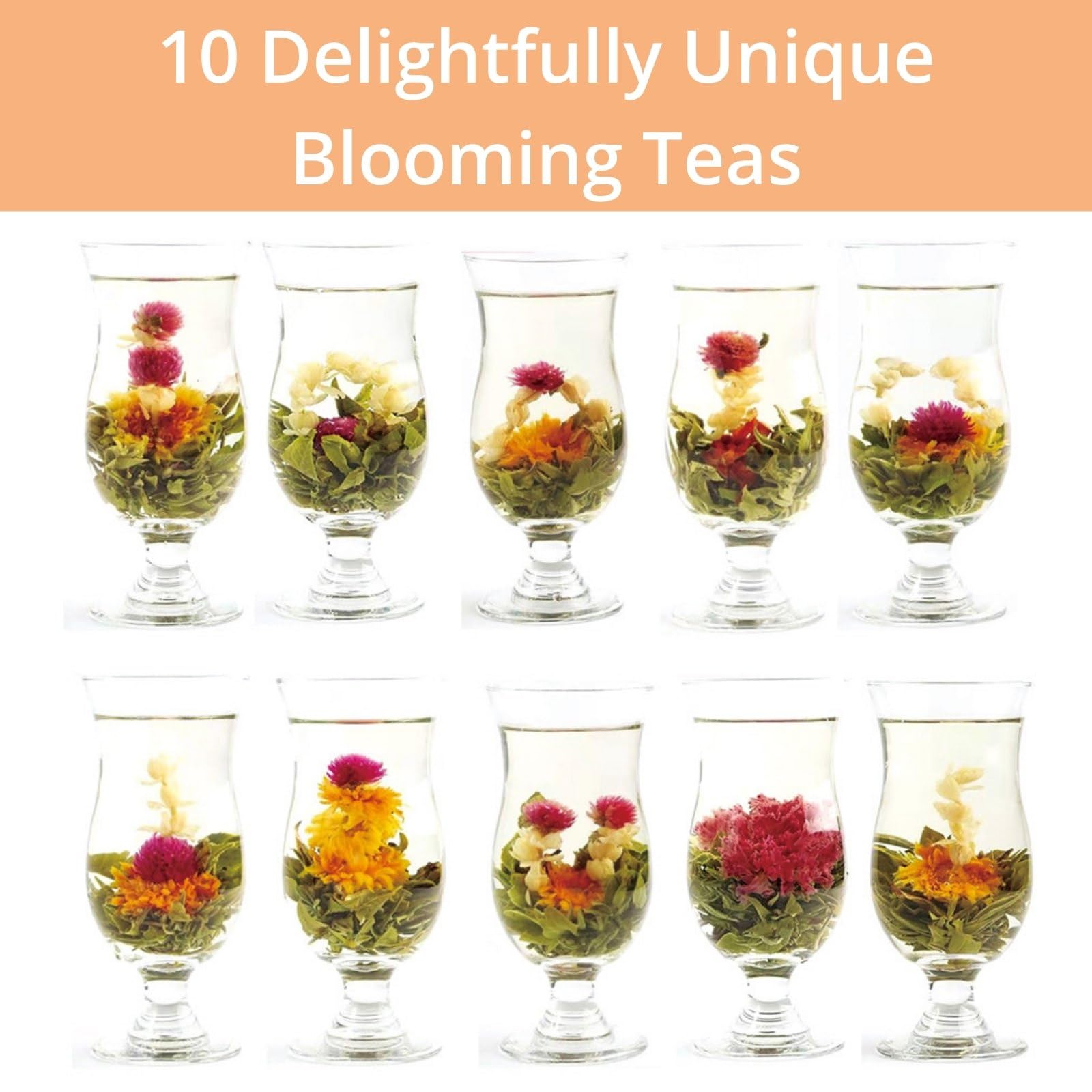 10 Unique Blooming Tea Gift Set - Handmade Flowering Tea Balls with Flowers | Organic Green Tea for Anniversary, Valentine's Day & Birthday Gifts | Perfect for Relaxation, Tea Parties & Special Occasions