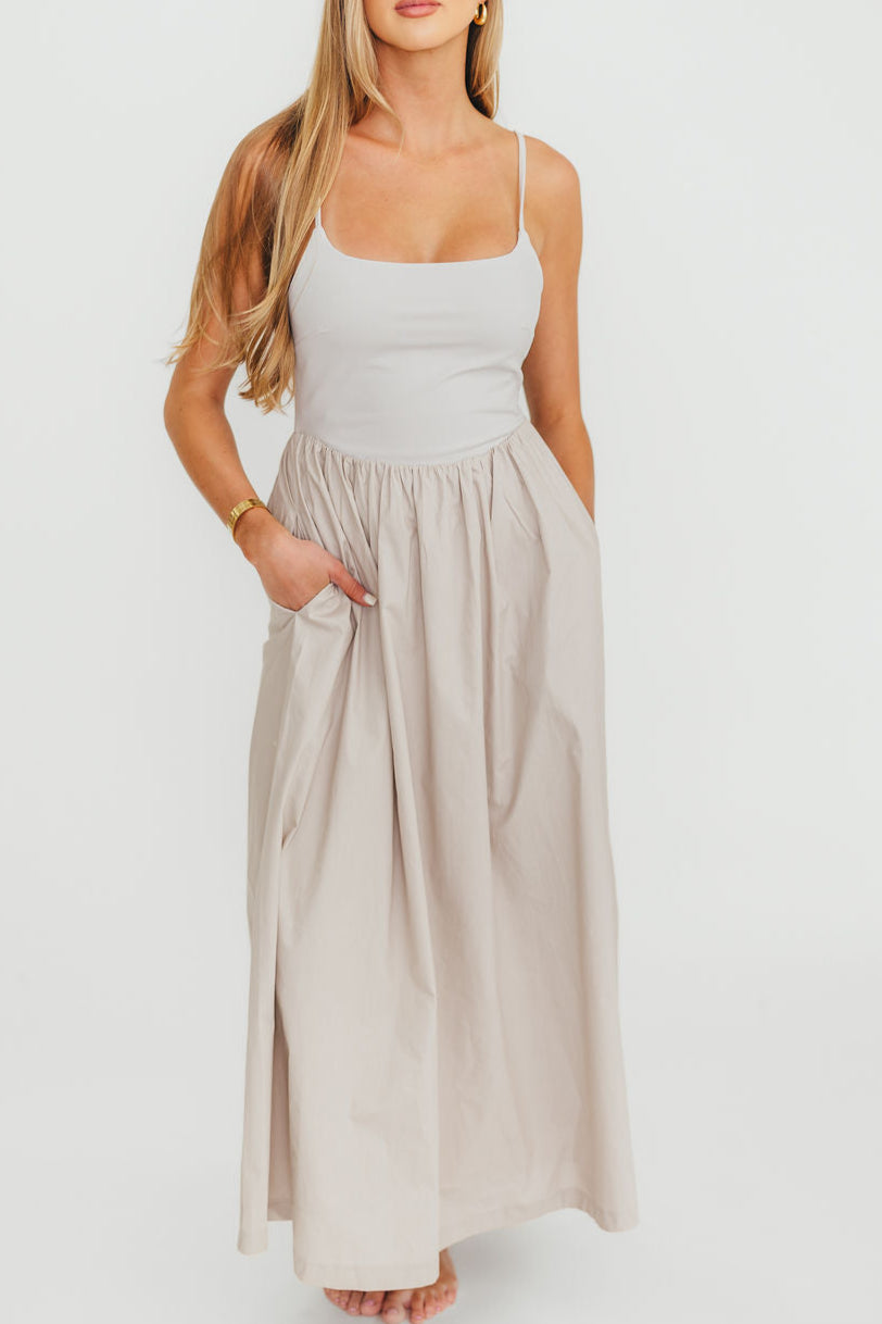 Dorit Women's Everyday Elegance Stretch Maxi Dress in Stone - Flowy Casual Summer Dress for Beach, Vacation & Date Night