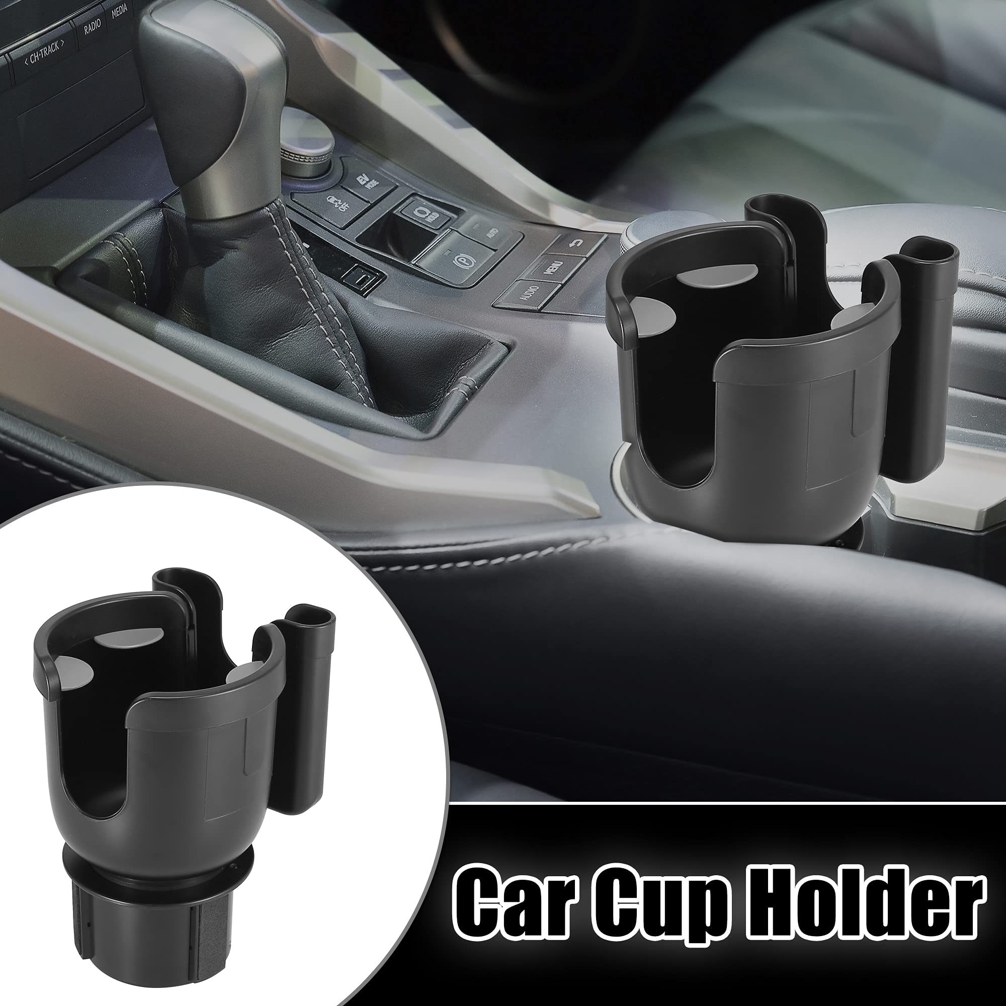 X AUTOHAUX 2-in-1 Car Cup Holder Expander & Bottle Mount - Universal Multifunctional Cup Holder Adapter Organizer (Black) - Perfect for Road Trips, Commuting and Travel Accessories