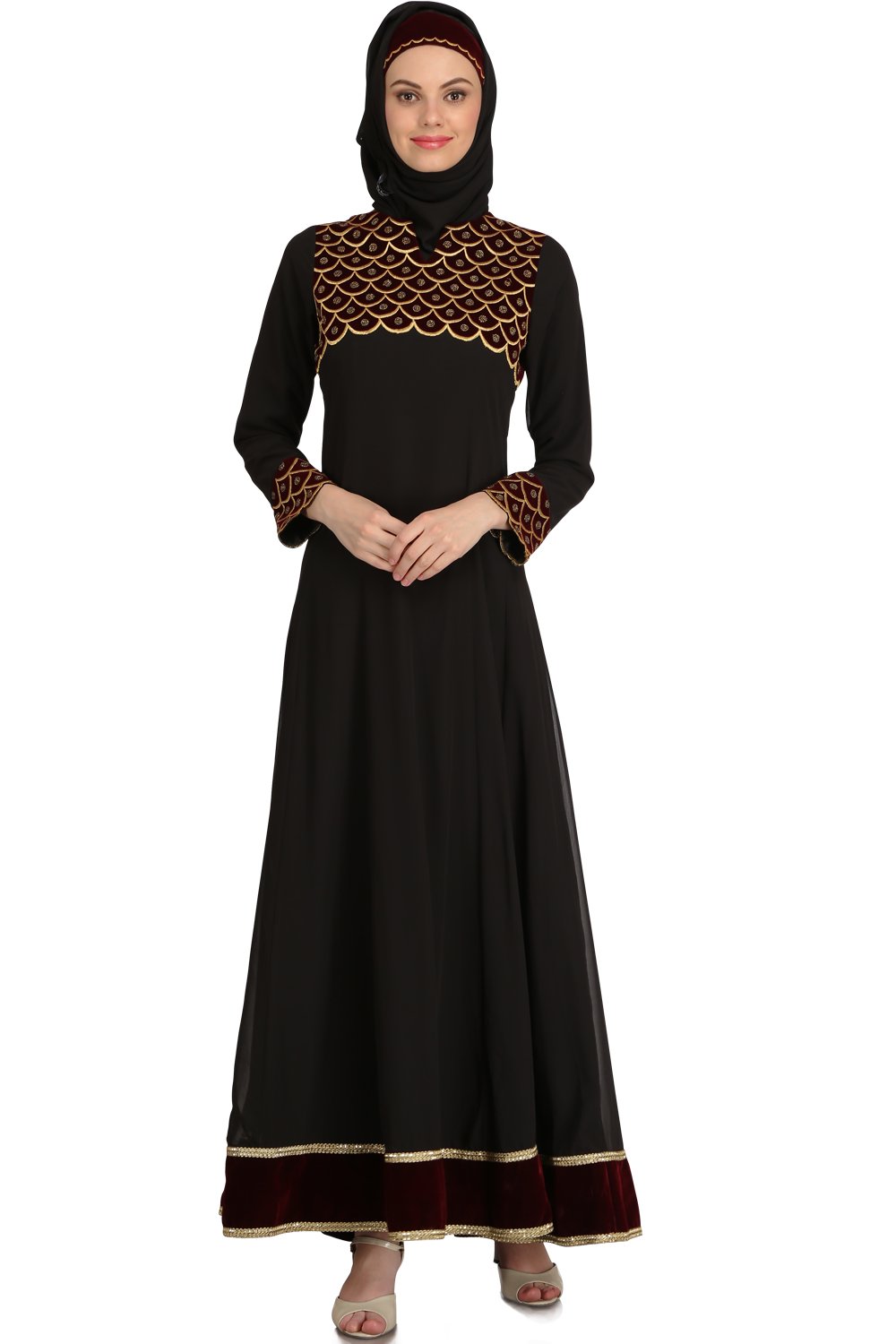 Elegant Black Georgette Eid Abaya for Women - Modest Muslim Prayer Dress - Perfect for Eid, Ramadan, and Special Occasions