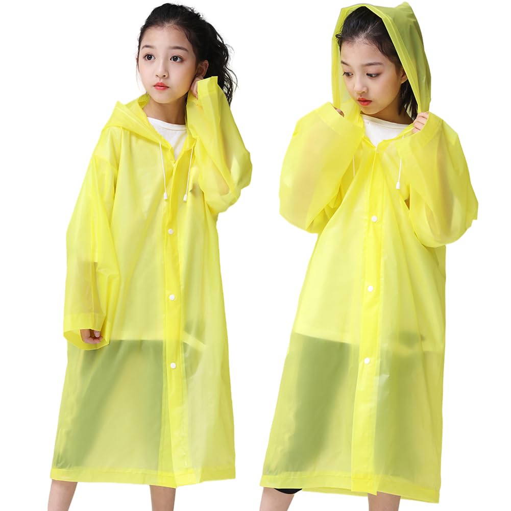 Kids Waterproof Rain Ponchos with Hood - Reusable & Portable Emergency Raincoats for Outdoor Activities, Hiking, Camping, and School
