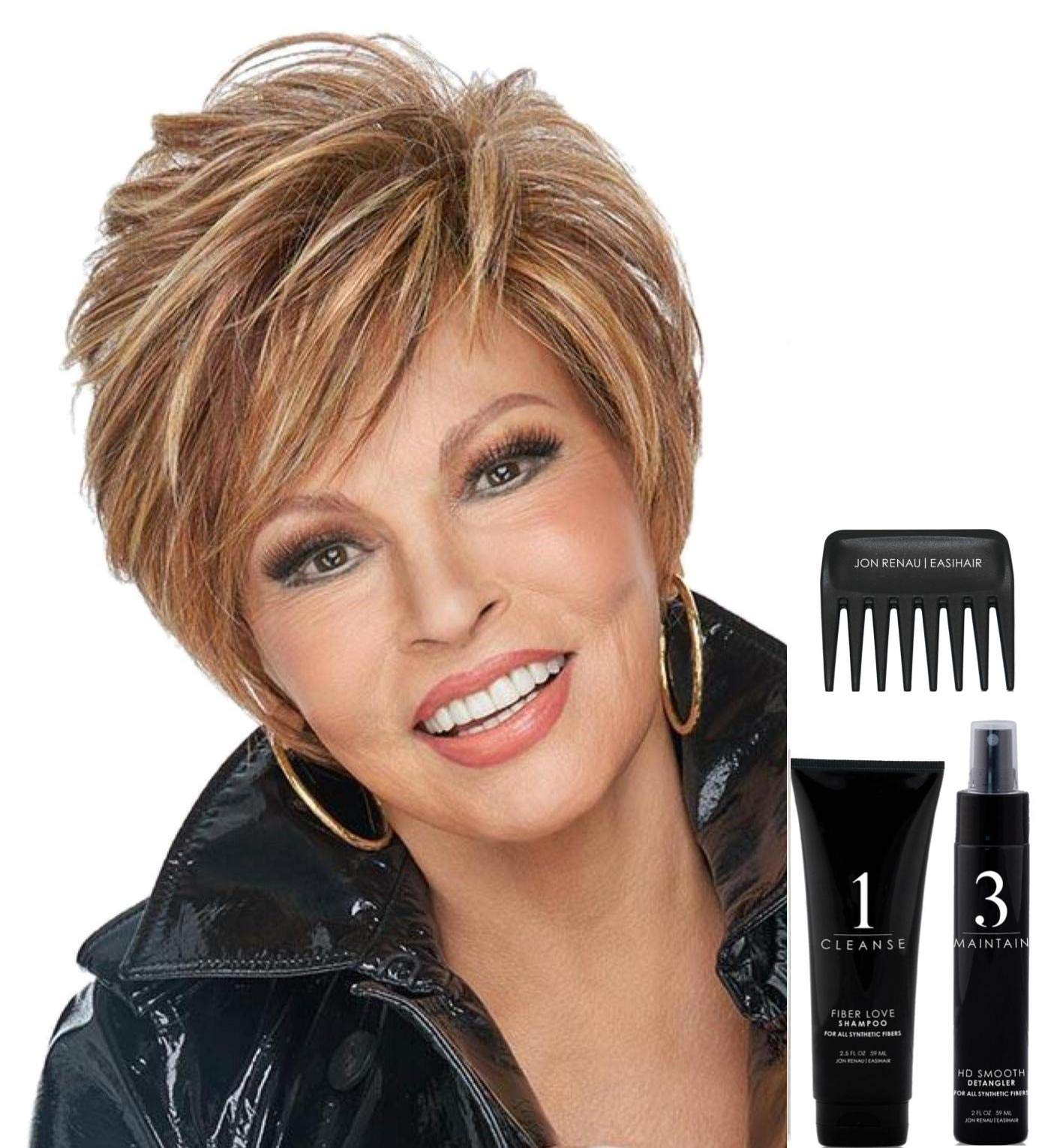 Raquel Welch On Your Game Wig Bundle - 5 Items: Synthetic Wig, Christy's Wigs Q&A Booklet, 2oz Travel Size Wig Shampoo, HD Smooth & Wide Tooth Comb (Color RL2925) - Perfect for Cosplay, Costume Parties & Everyday Styling