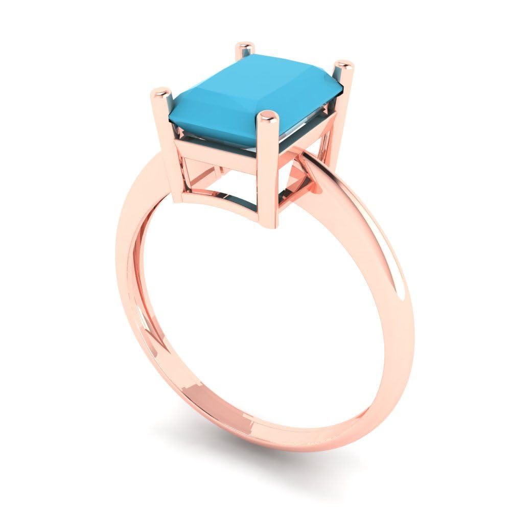 2.5ct Radiant Cut Solitaire VVS1 Blue Turquoise Engagement Ring - 14k Rose Gold Wedding Band for Women | Anniversary, Proposal, Bridal Jewelry Gift