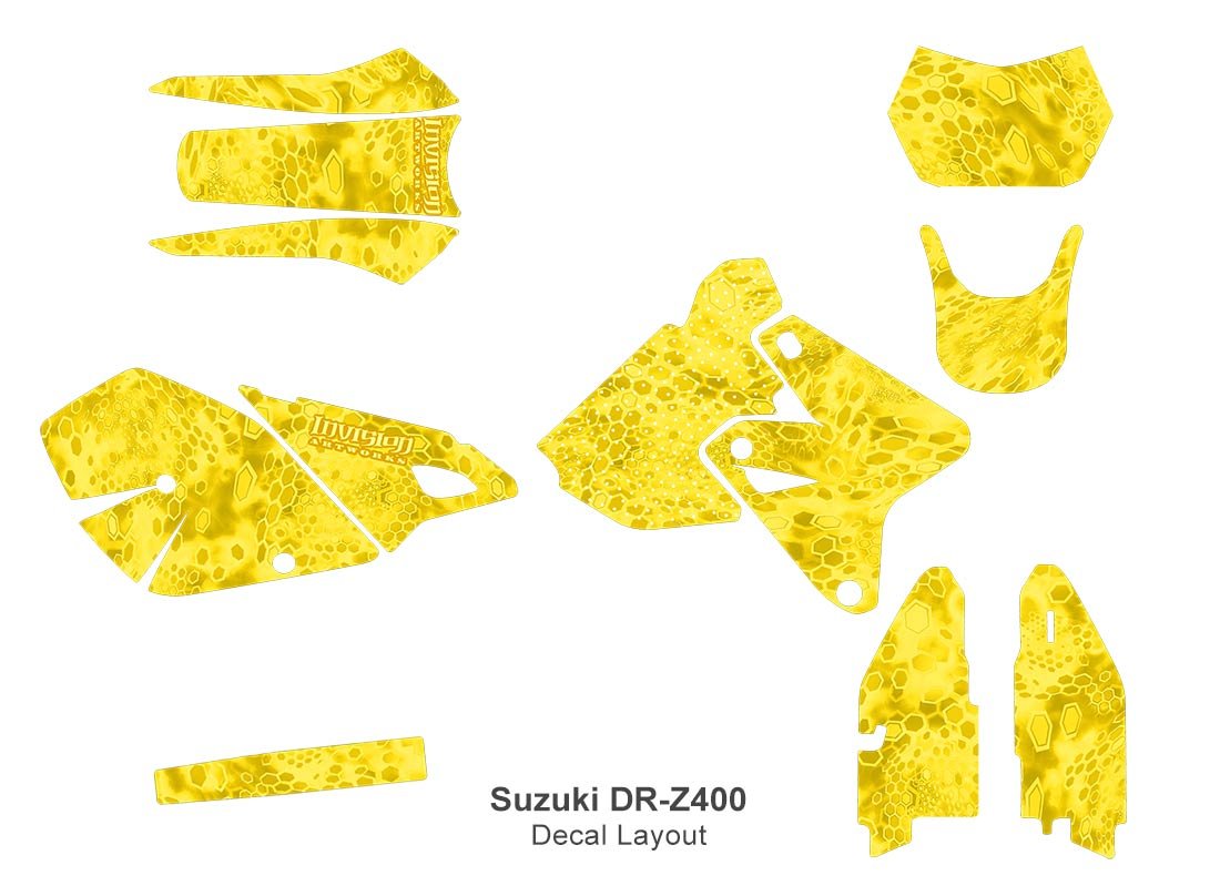 Suzuki DR-Z400 Graphics Kit - Cryptic Camo Yellow Decal Stickers for Off-Road Motorcycle & Dirt Bike - Perfect for Trail Riding, Motocross & Adventure Racing