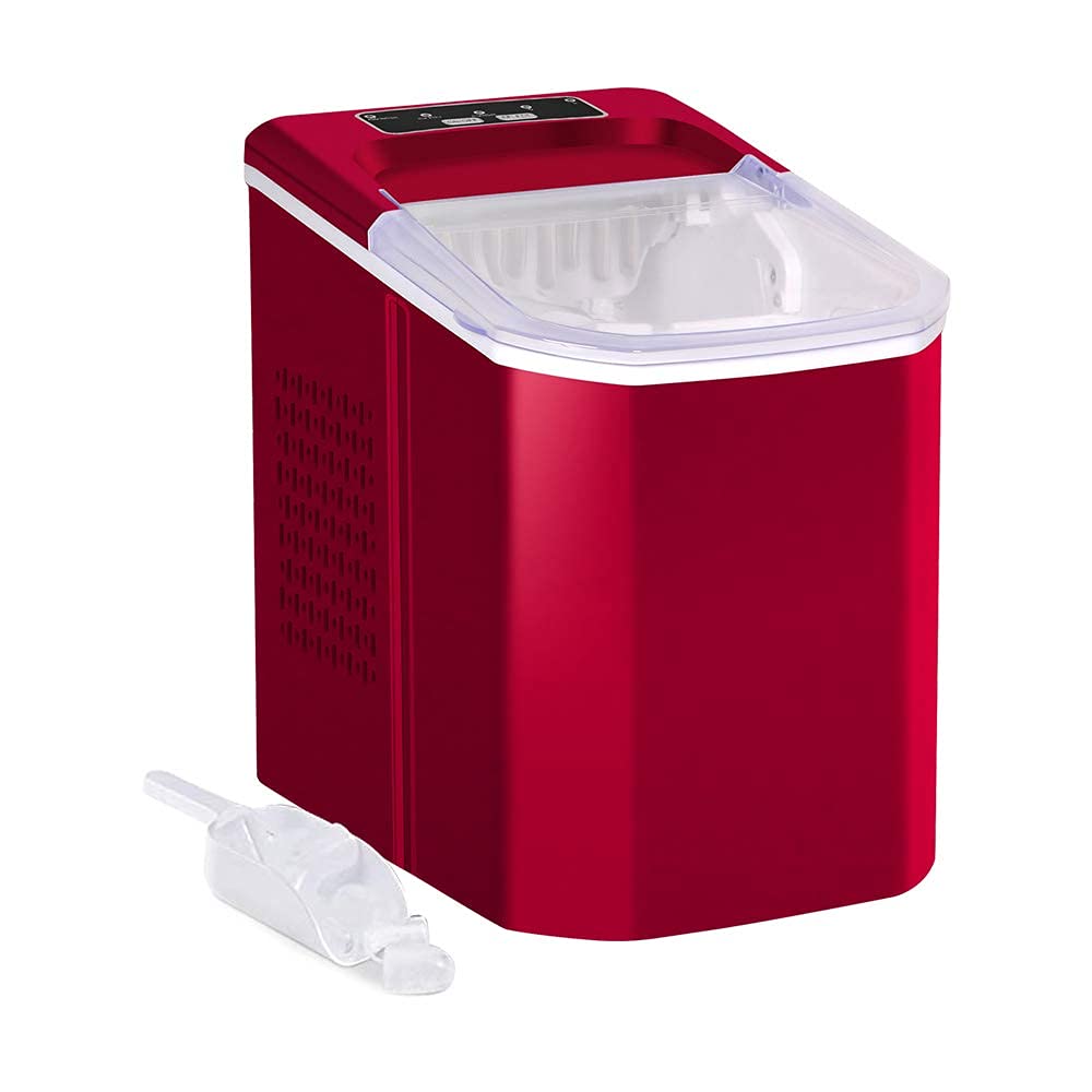 DWJ Countertop Ice Maker Machine - Portable Electric Ice Cube Maker with Scoop & Removable Basket, Makes 9 Cubes in 6-8 Minutes - Perfect for Home, Office, RV, Camping & Parties (Red)