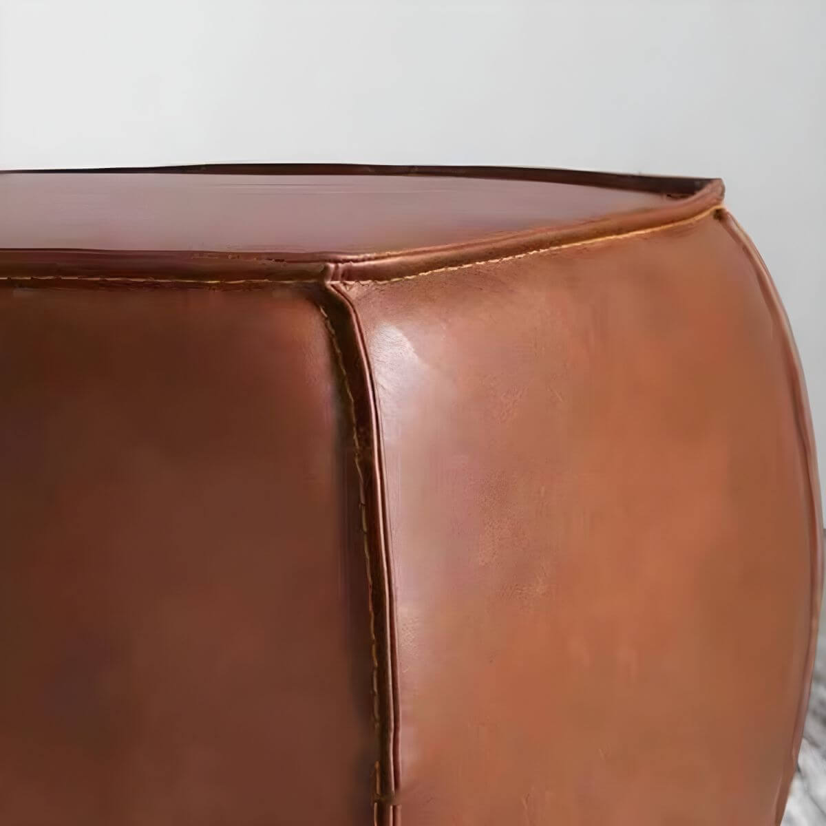 Mid Century Modern Brown Leather Upholstered Utility Stool - Water Resistant Finish for Living Room, Office & Entryway Decor