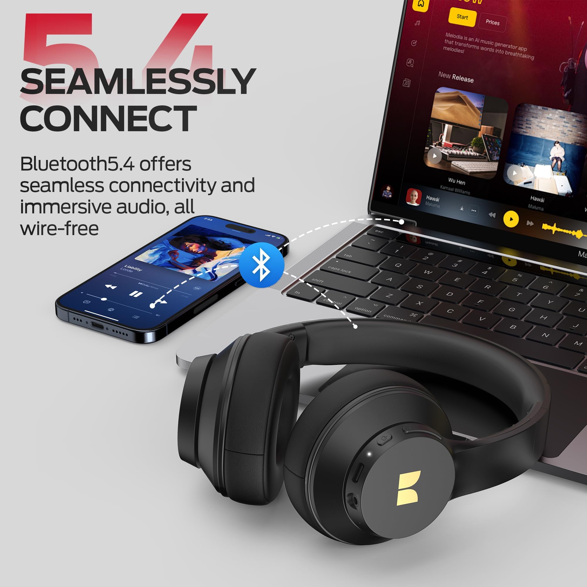Monster Mission 100 Wireless Bluetooth Headphones - Over Ear Headphones with Deep Bass, HD Calls, 40H Battery Life, Bluetooth 5.4, Lightweight Comfort for Travel, Work, Gaming & Music (Black)