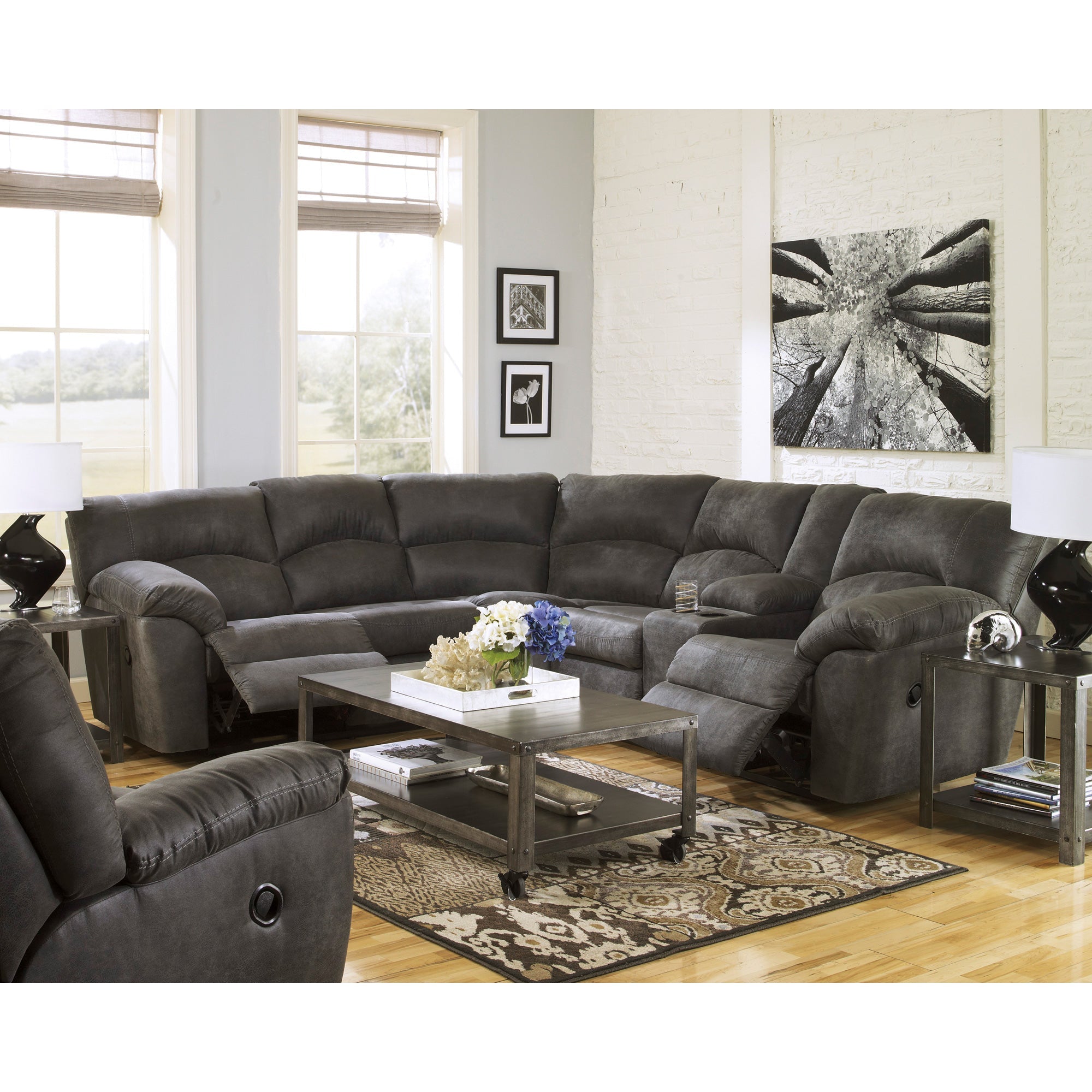 Grover 2-Piece Reclining Sectional Sofa Set with Cup Holders - Modern L-Shaped Couch for Living Room, Family Room & Home Theater Comfort