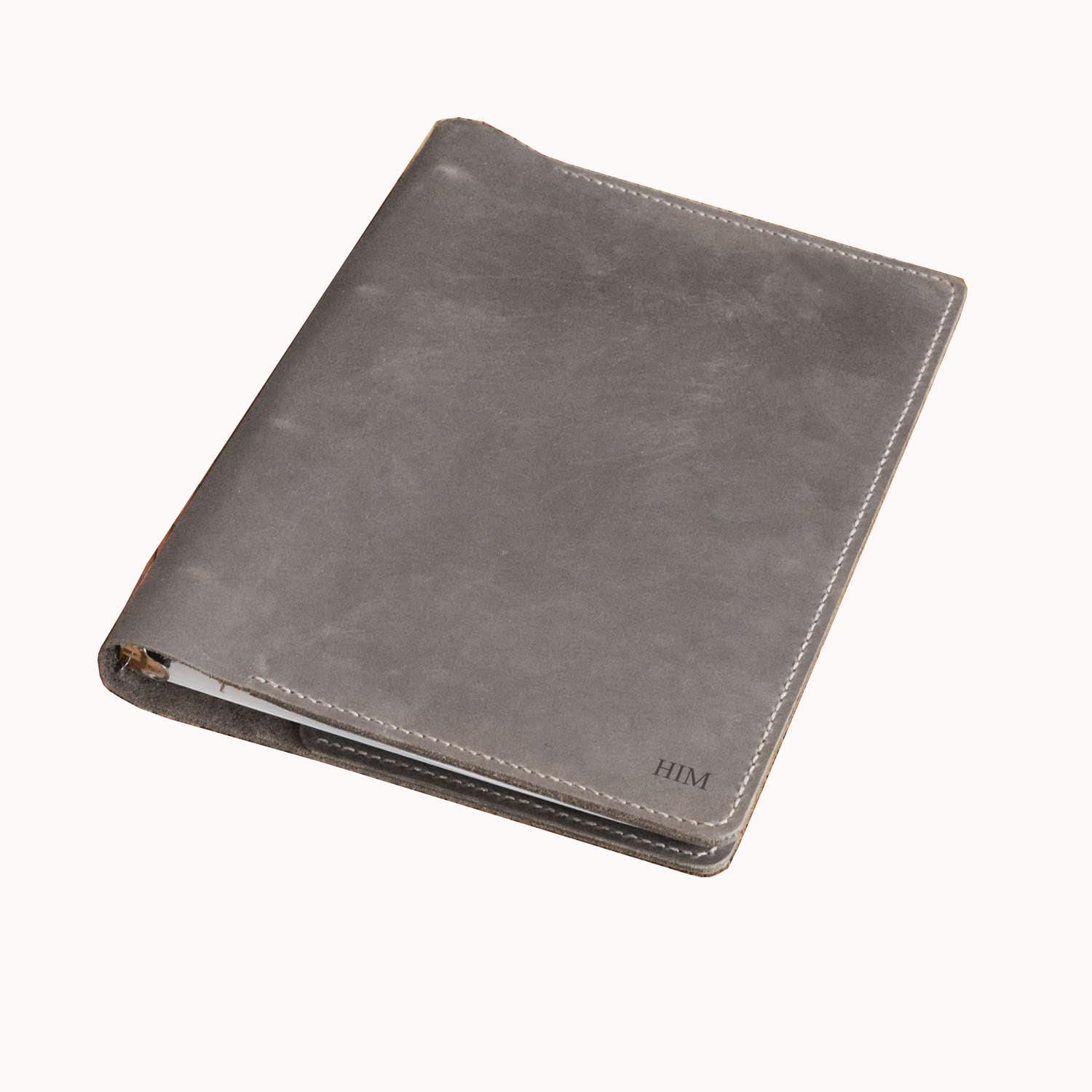 Premium Distressed Grey Leather Binder Cover - 3-Ring Portfolio for 8.5 x 11 Refill Paper | Professional Organizer for Office, School & Business Meetings