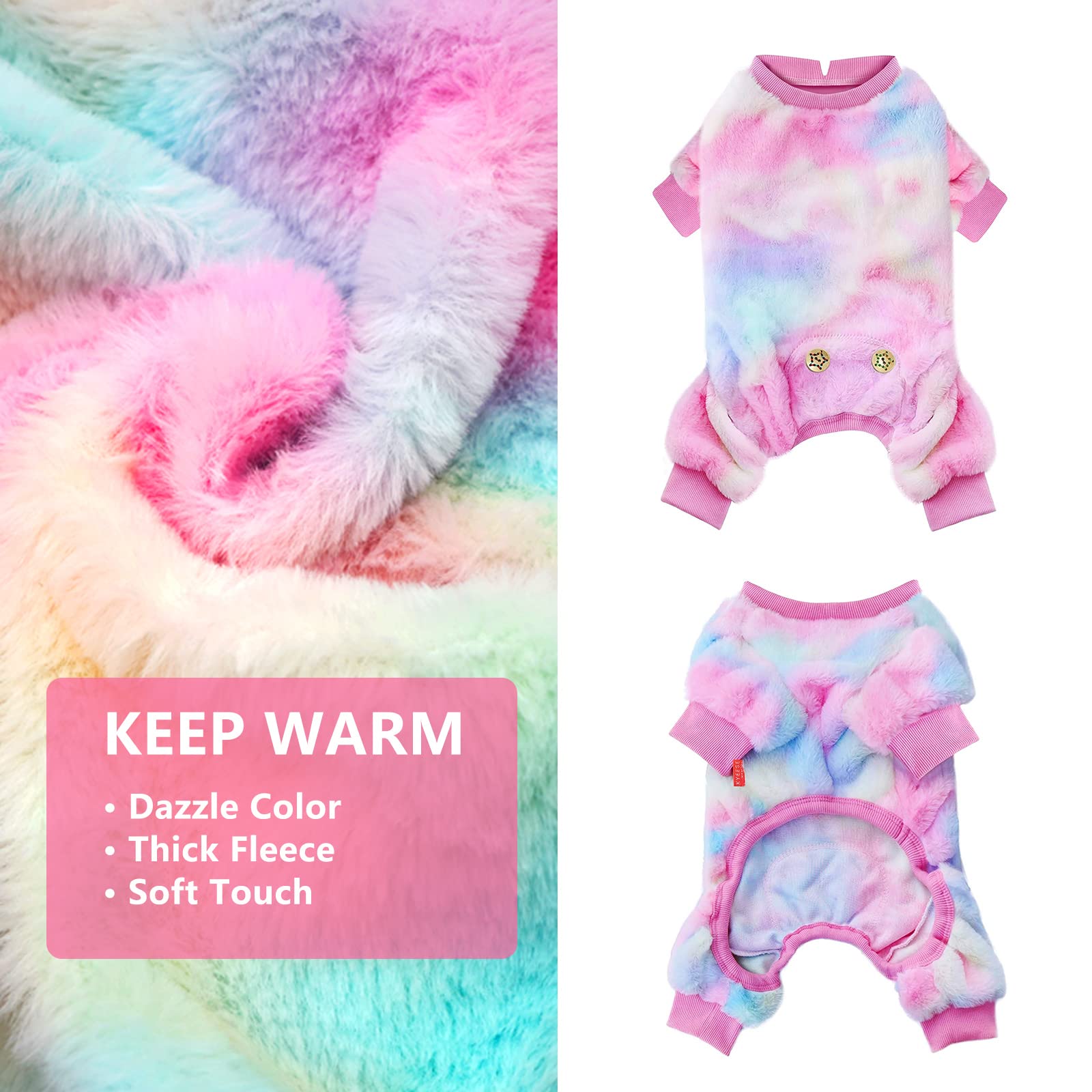 KYEESE Rainbow Tie Dye Dog Pajamas - Soft Velvet Onesie Sweater for Small & Medium Dogs | Cozy Pet Pjs for Indoor Lounging & Winter Warmth