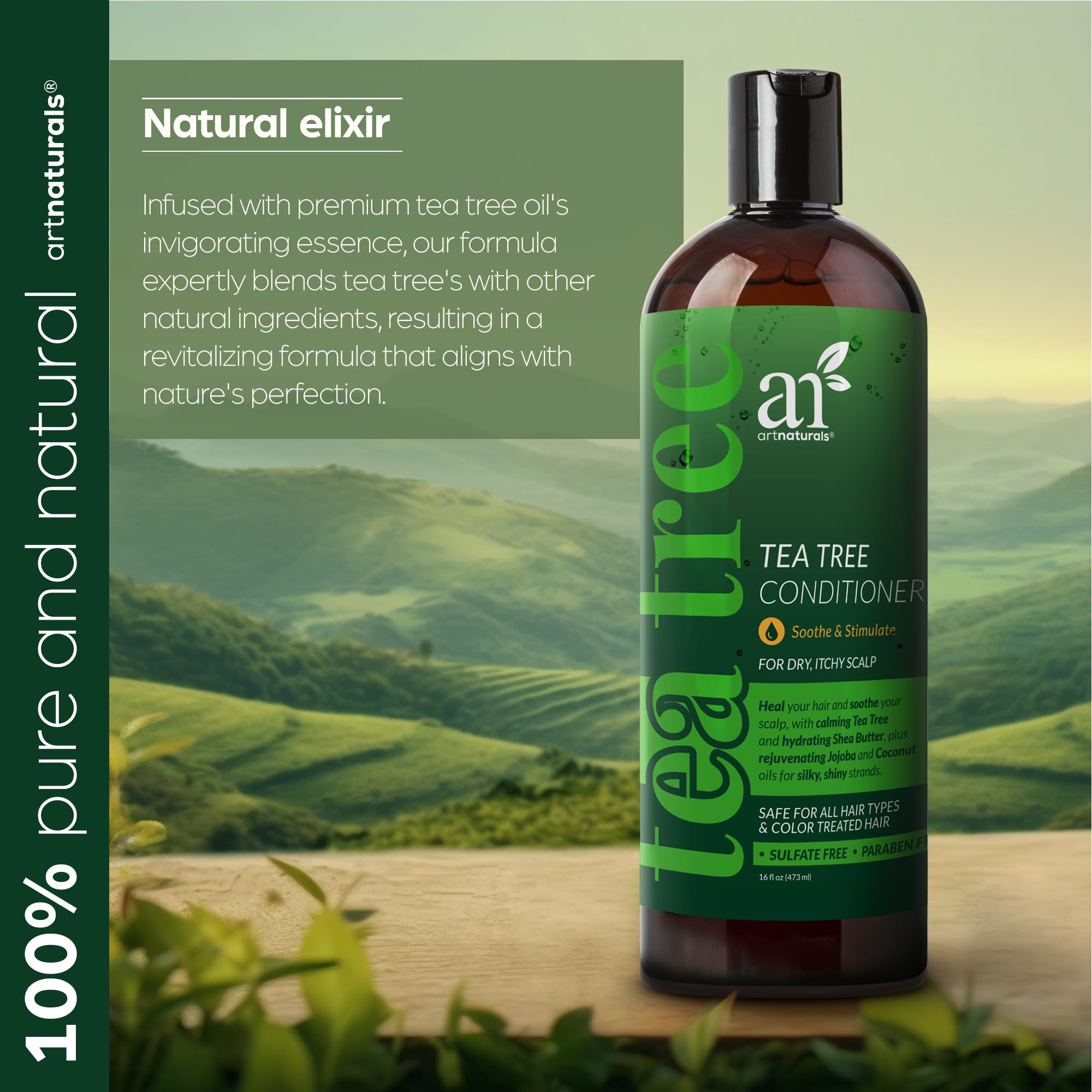 Artnaturals Tea Tree Conditioner 16 Fl Oz - Sulfate Free & Natural Formula with 100% Pure Therapeutic Grade Tea Tree Oil - Relieves Dandruff, Itchy & Dry Scalp - For Men & Women - Perfect for Daily Hair Care & Scalp Treatment