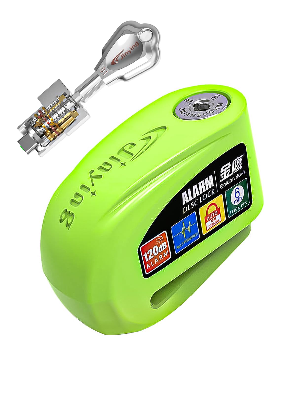 120dB Alarm Disc Brake Lock - Waterproof Anti-Theft Motorcycle Lock with Reminder Cable | Durable Aluminum Alloy for Motorcycles, E-Bikes, Bicycles & Scooters | Perfect for Urban Commuting & Outdoor Security (Green)