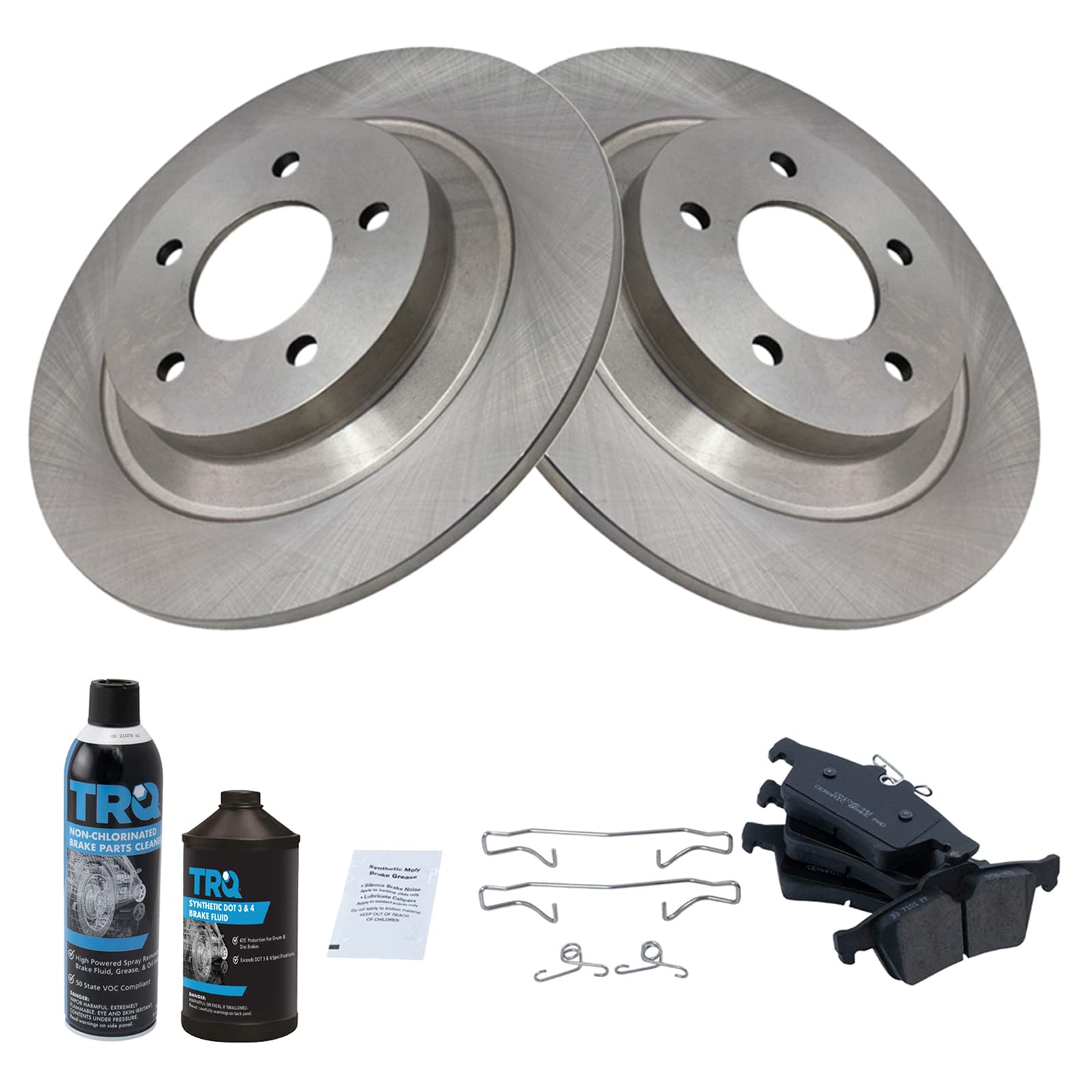 TRQ Rear Brake Pad and Rotor Kit with Ceramic Brake Pads - Compatible with 2007-2015 Mazda 5 - High Performance Braking System for Smooth Stops - Perfect for City Driving and Highway Commutes