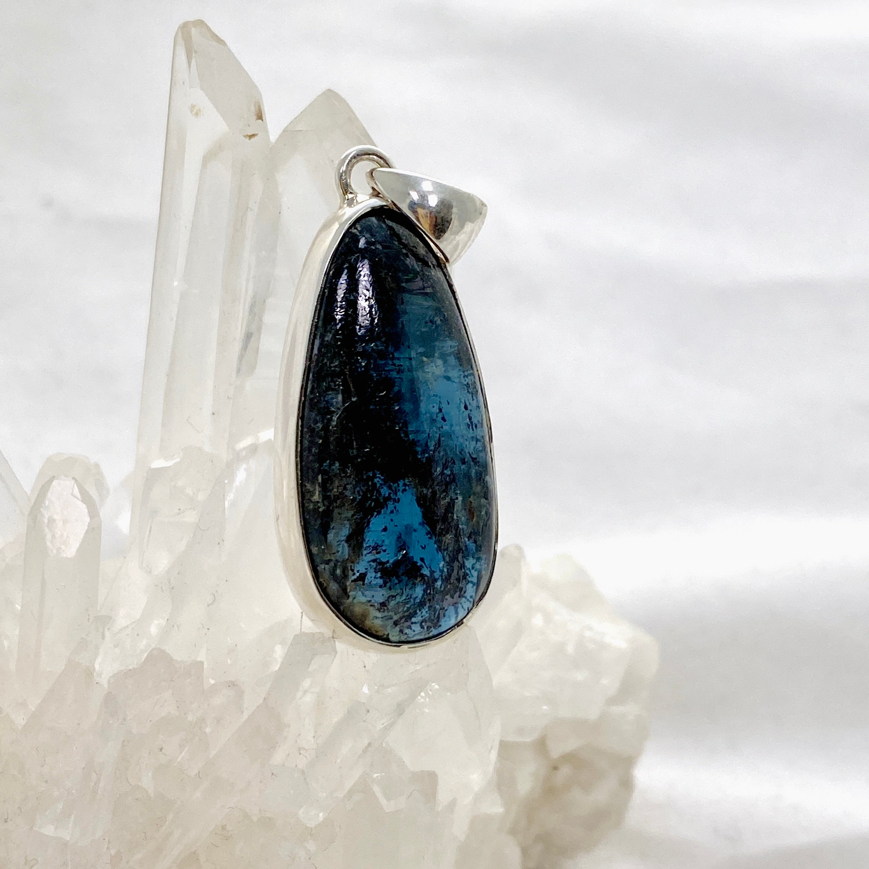 Natural Blue Kyanite Teardrop Cabochon Pendant Necklace KPGJ4618 - Healing Crystal Jewelry for Meditation & Energy Work
