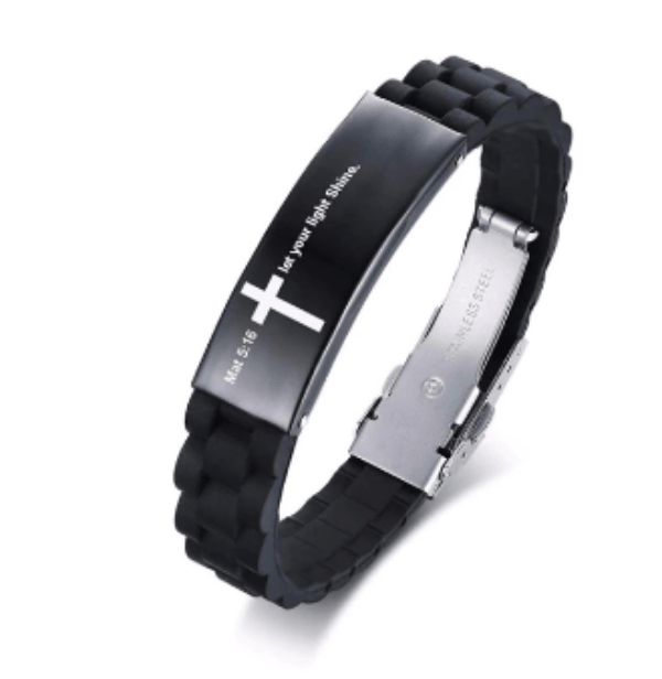 Christian Bible Verse Black Inspirational ID Bracelet - Religious Scripture Jewelry for Women & Men - Perfect for Church, Daily Wear & Gift Giving