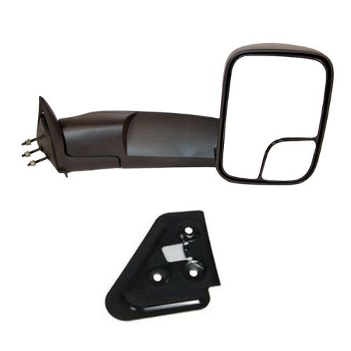 Koolzap Manual Folding Black Tow Mirror with Support Bracket for Ram Pickup Truck - Right Side Replacement | Enhanced Towing Visibility & Safety for Highway Driving and Heavy Loads