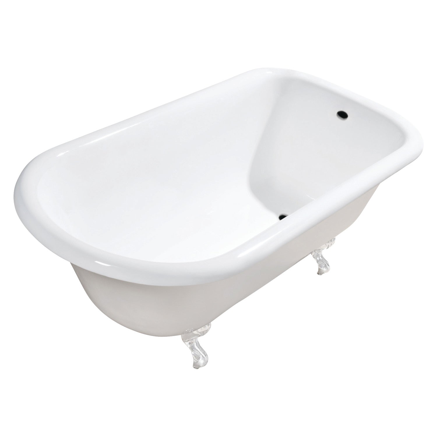48 Inch White Cast Iron Clawfoot Bathtub - Aqua Eden VCTND483117WH Roll Top Flat Rim Freestanding Tub (No Faucet Drillings) for Vintage Bathroom & Spa Relaxation