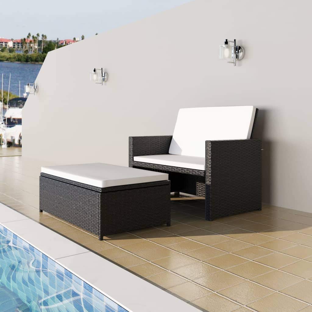 Premium 2-Piece Outdoor Patio Furniture Set - Black Poly Rattan Wicker Conversation Sofa & Chair with Cushions for Garden, Poolside, Balcony, Porch, Backyard | Durable Indoor/Outdoor Lounge Set