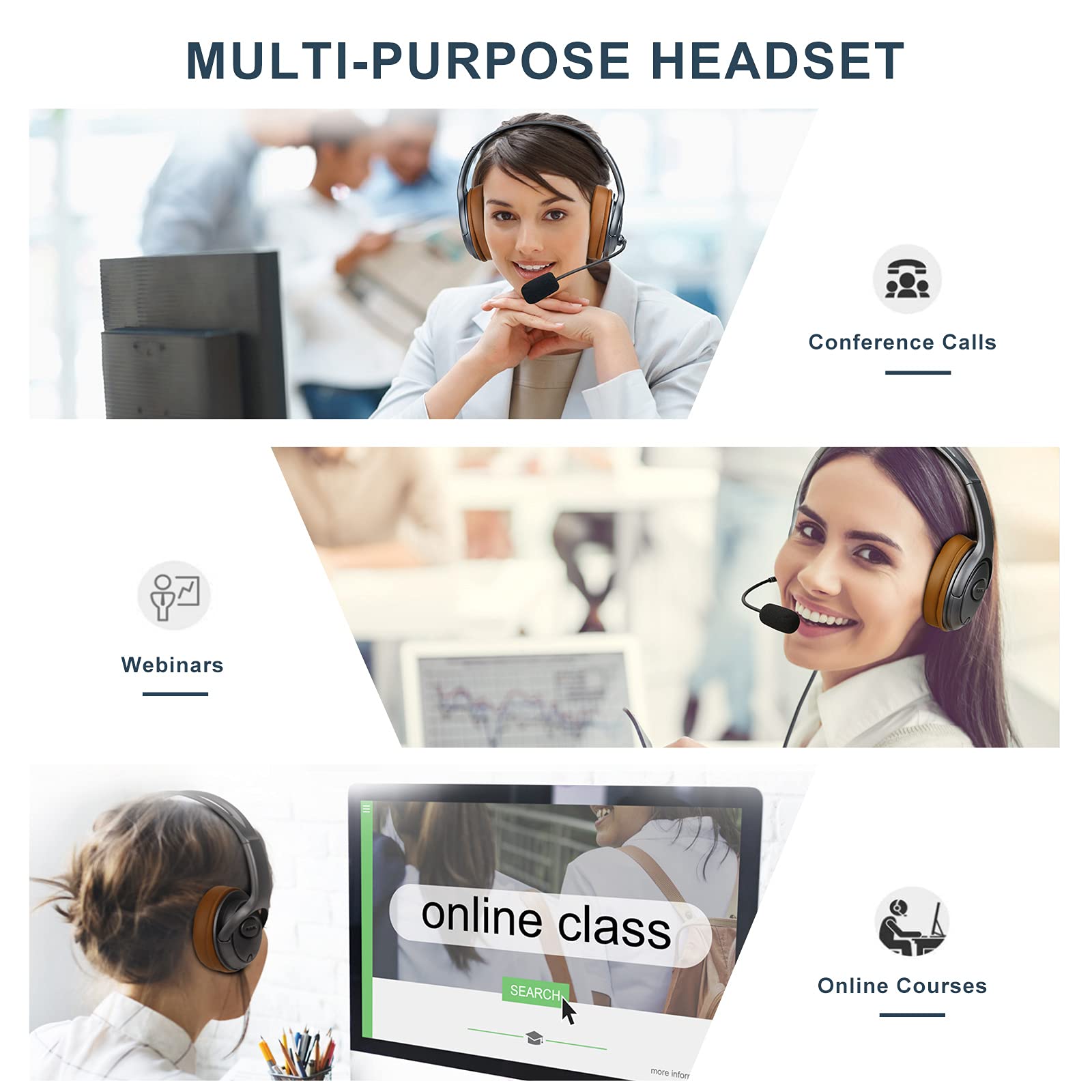 Premium USB Headset for Zoom & Microsoft Teams Meetings - Noise-Canceling Over-Ear Headphones with Mic Mute Button & Volume Control - Ideal for Video Conferencing, Remote Work & Dragon Speech Recognition (Blue)