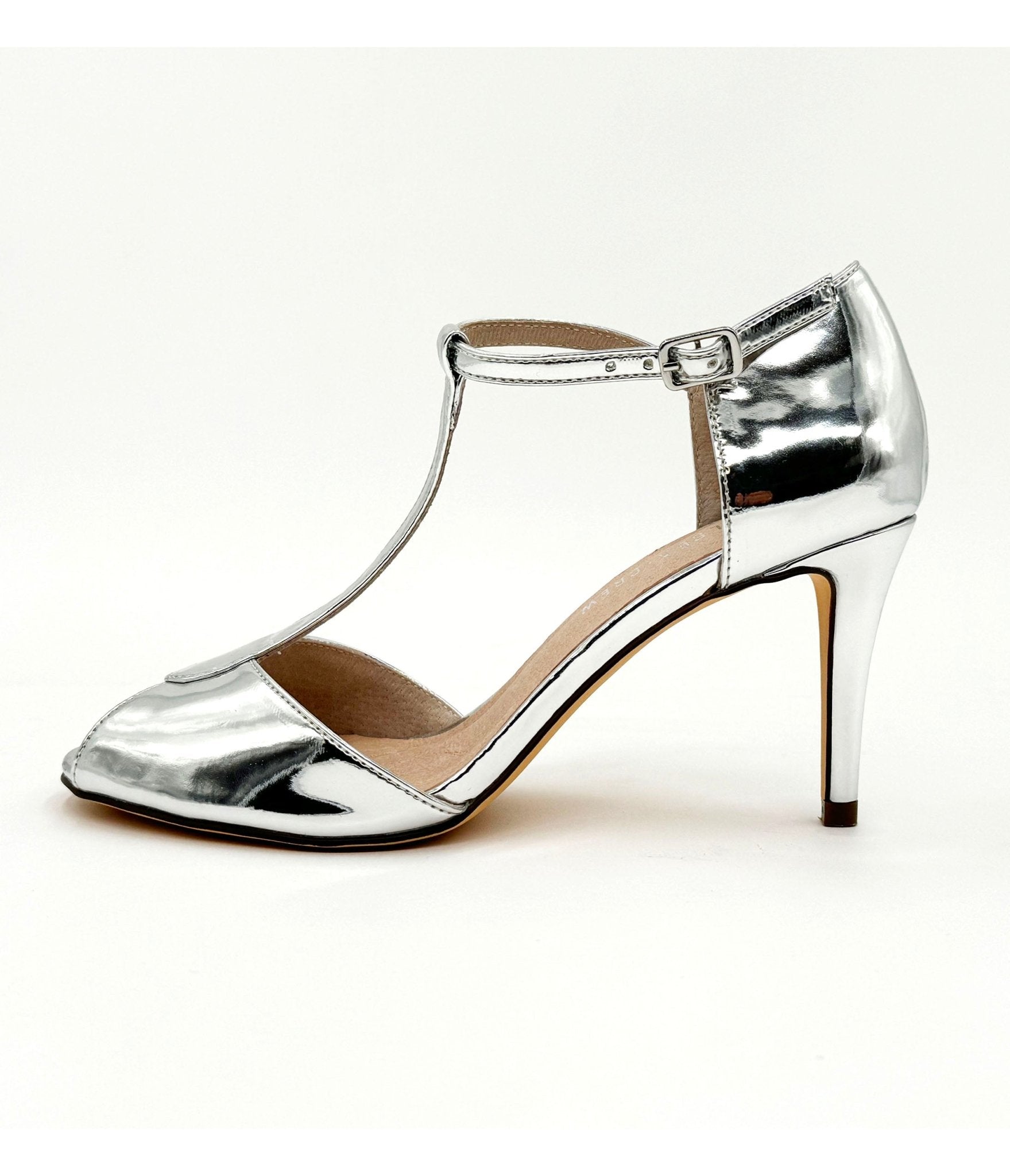 Chelsea Crew Metallic Silver T-Strap Blondie Heels - Women's Vintage Style Party Shoes for Weddings, Dances & Special Occasions