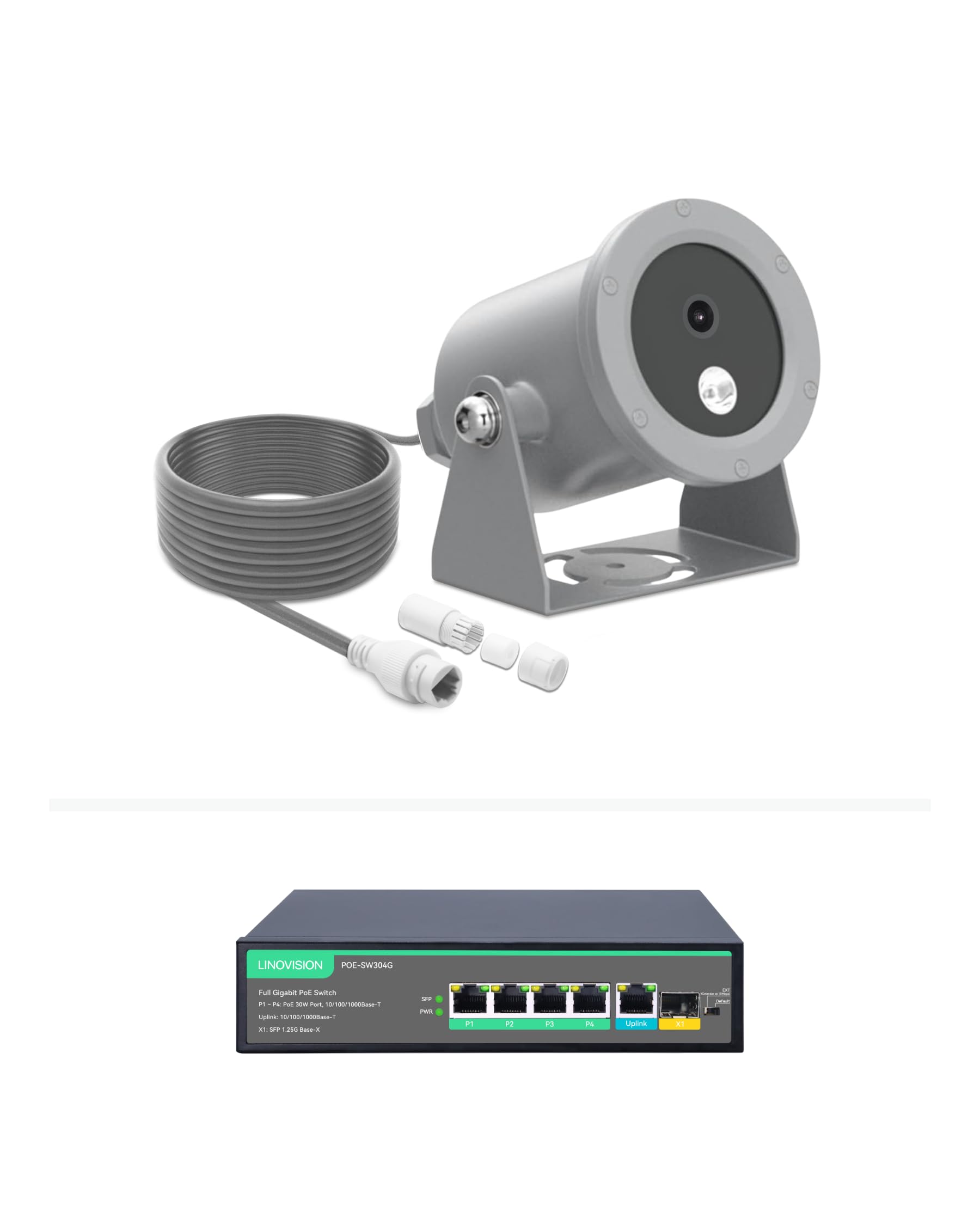LINOVISION 4K Ultra HD Underwater Security Camera with Anti-Corrosion Coating - IP67 Waterproof POE Network Camera with Web GUI & Mobile App - Includes 4-Port POE Switch & 30m Underwater Cable - Ideal for Pool Monitoring, Marine Research & Underwater Inspection